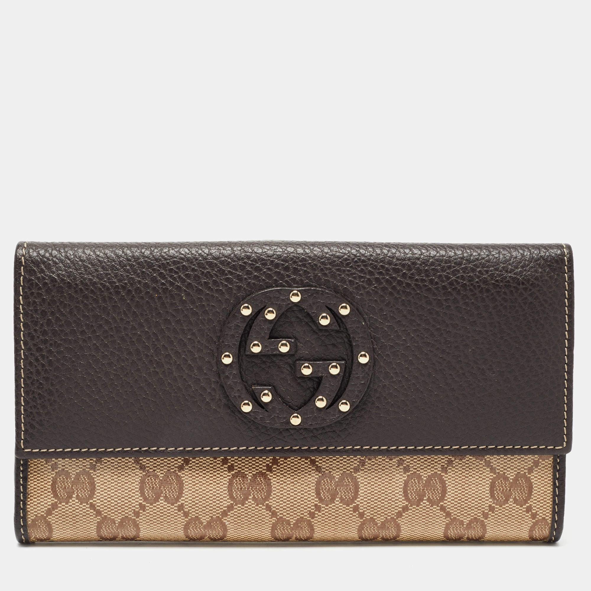 Gucci Beige/Brown GG Crystal Canvas and Leather Flap Continental Wallet