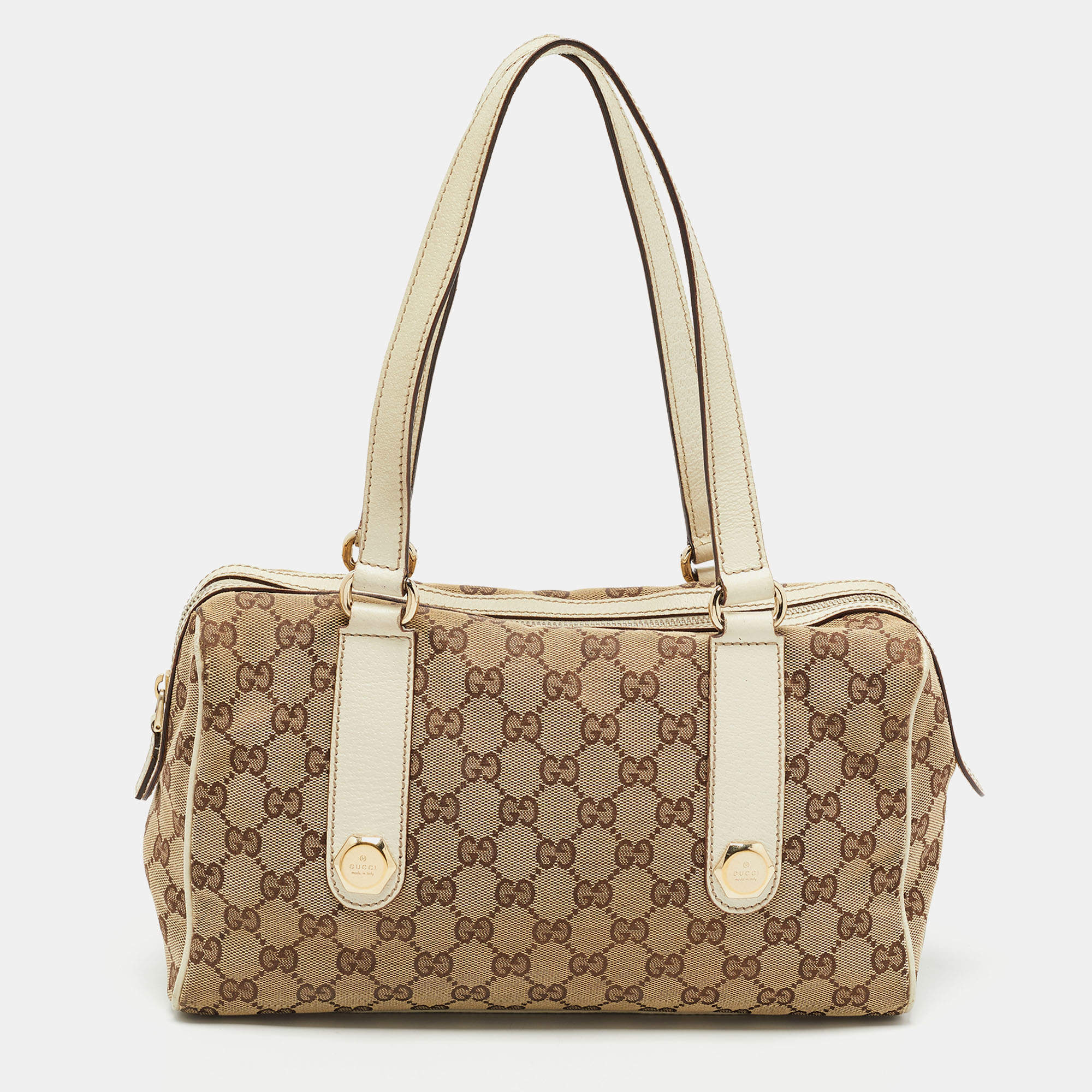 Pre Owned Gucci White/Beige GG Canvas Small Charmy Boston Bag
