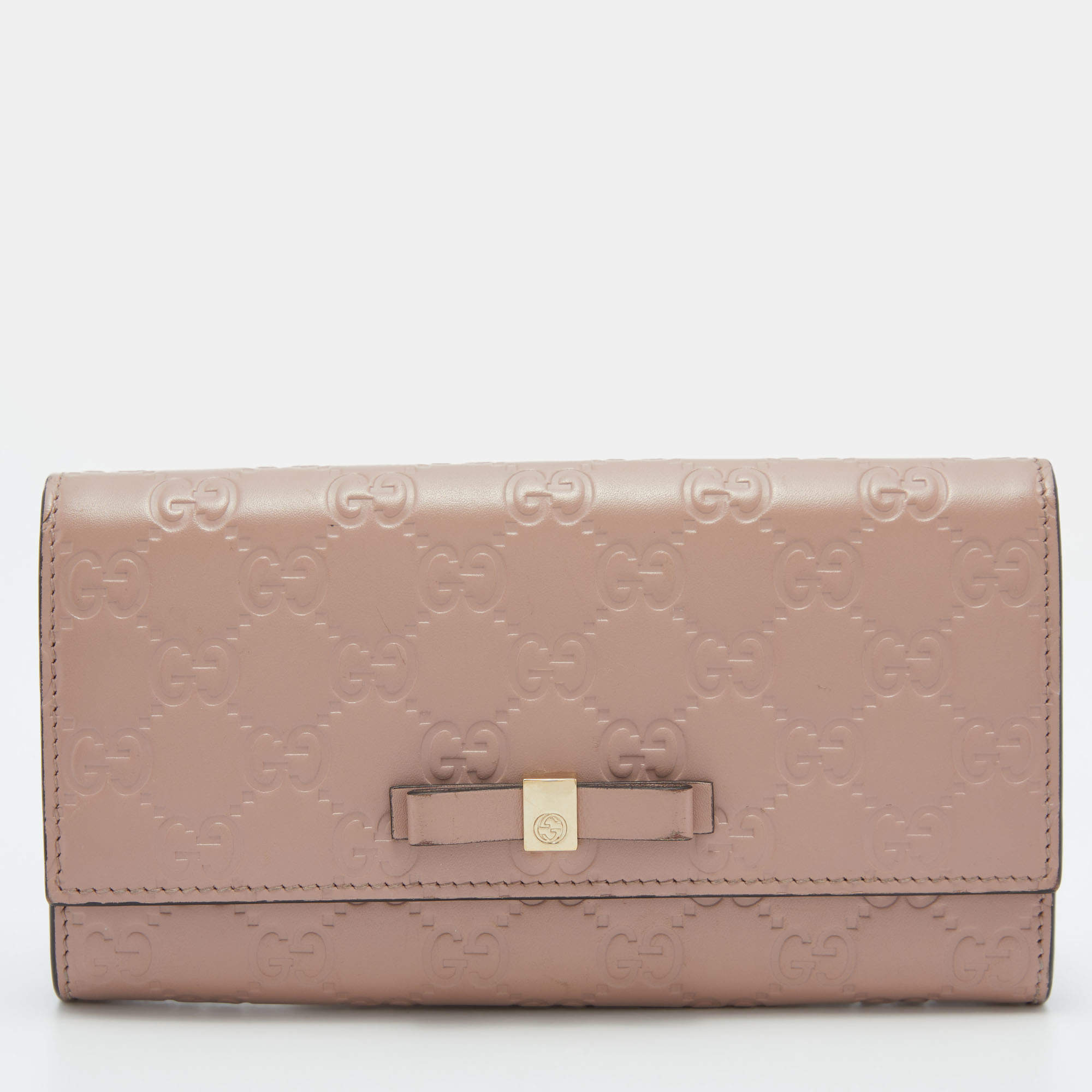 Gucci Pink Guccissima Leather Mayfair Bow Continental Flap Wallet