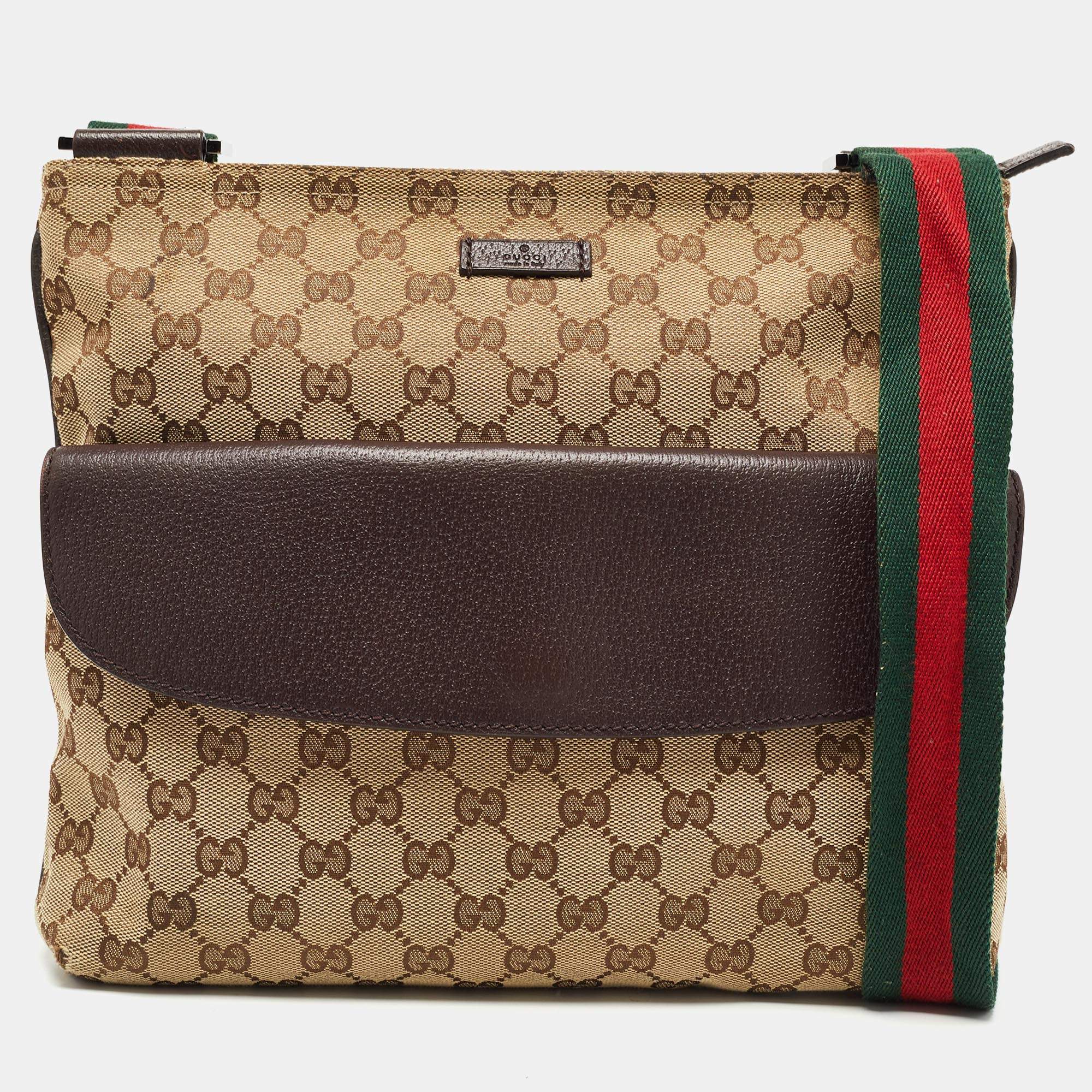 Gucci Beige/Brown GG Canvas and Leather Web Pocket Messengers Bag