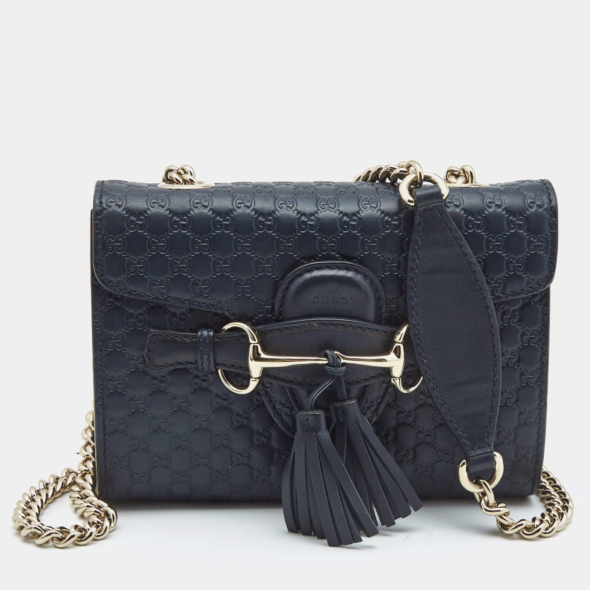 Gucci Navy Blue MIcroguccissima Leather Mini Emily Chain Shoulder Bag