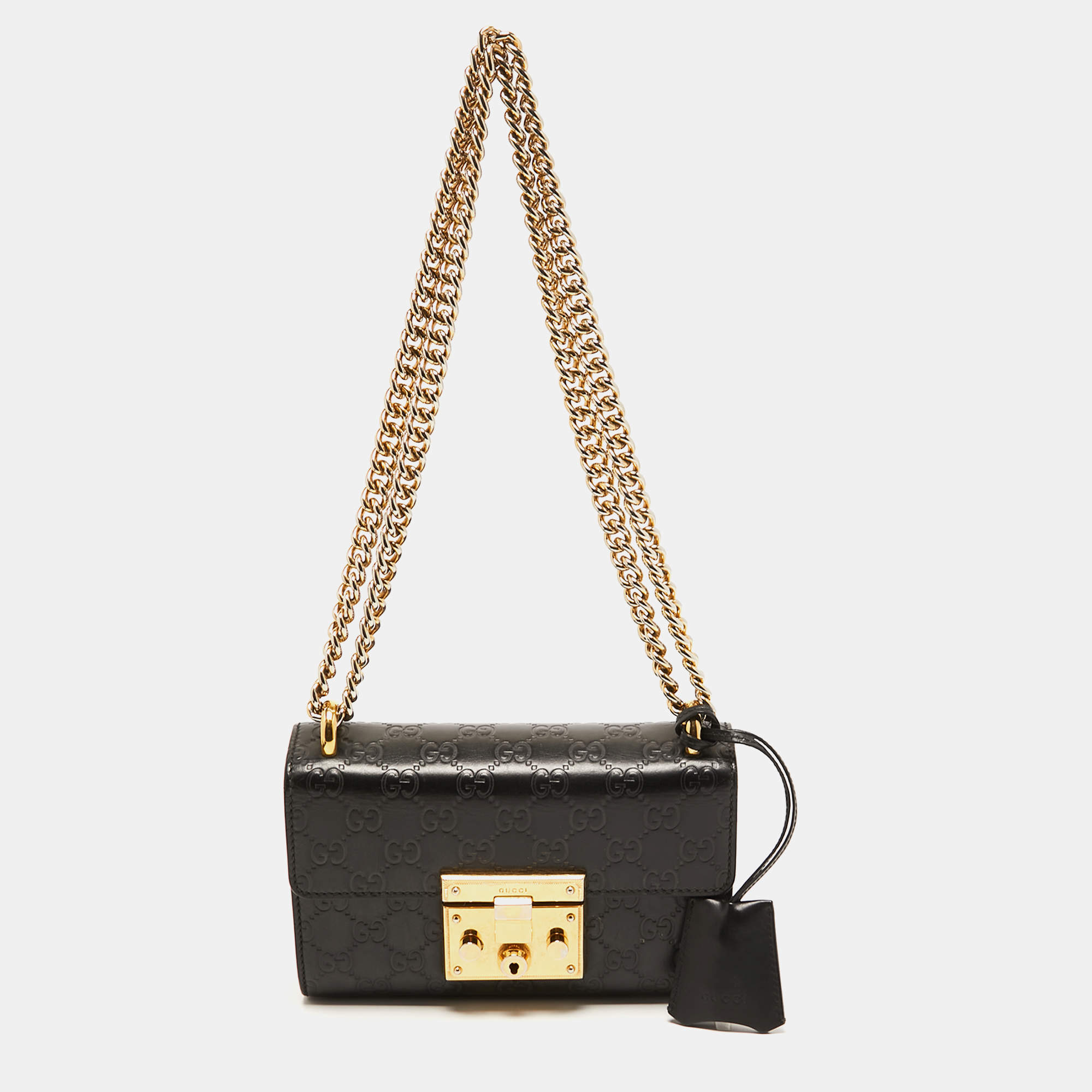 Gucci Black Guccissima Leather Small Padlock Shoulder Bag