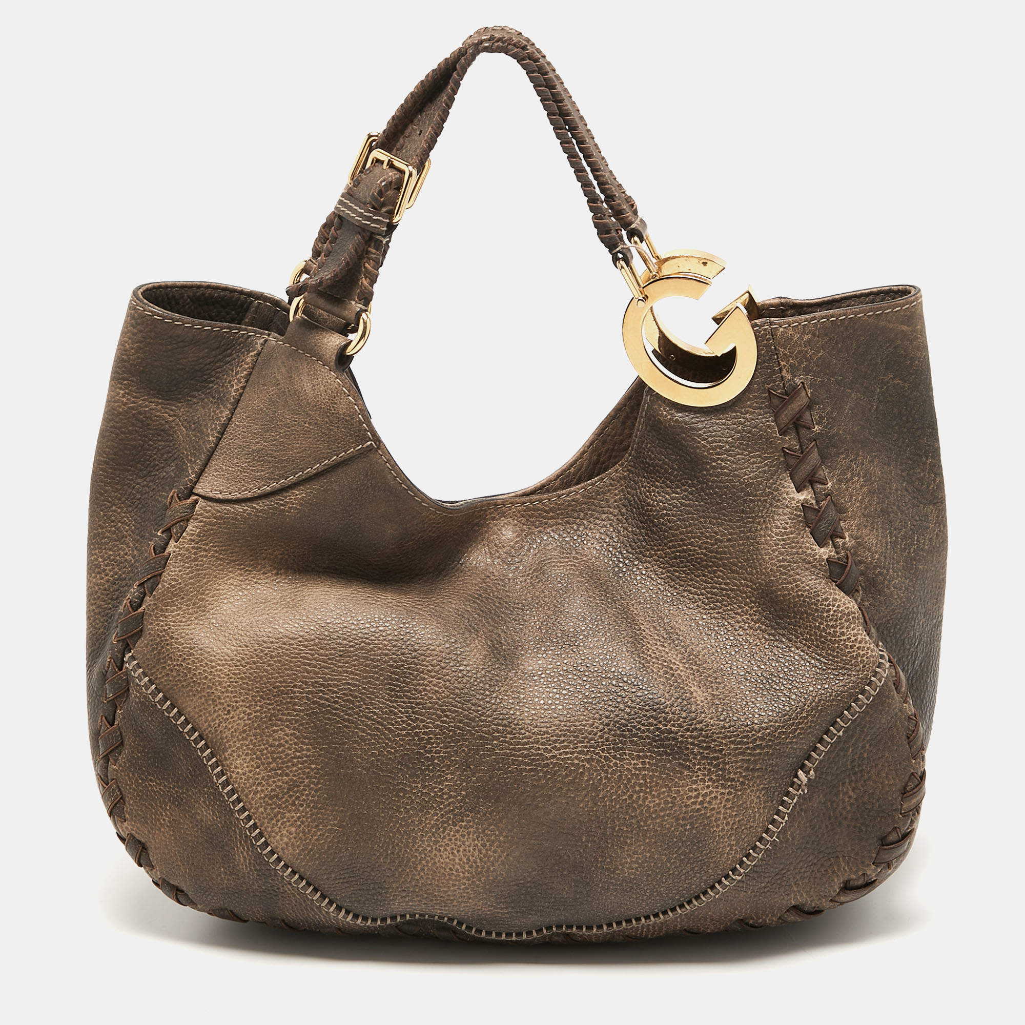 مملوكة مسبقًا Gucci Beige/Black Grained Leather Charlotte Hobo