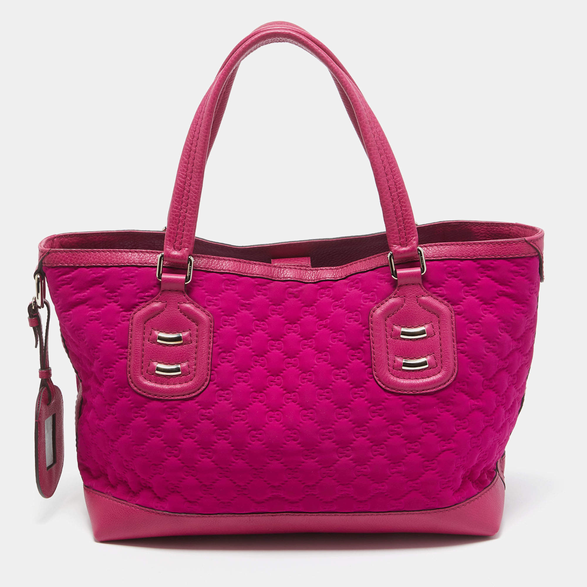 Pre Owned Gucci Fuchsia GG Neoprene and Leather Techno Tote