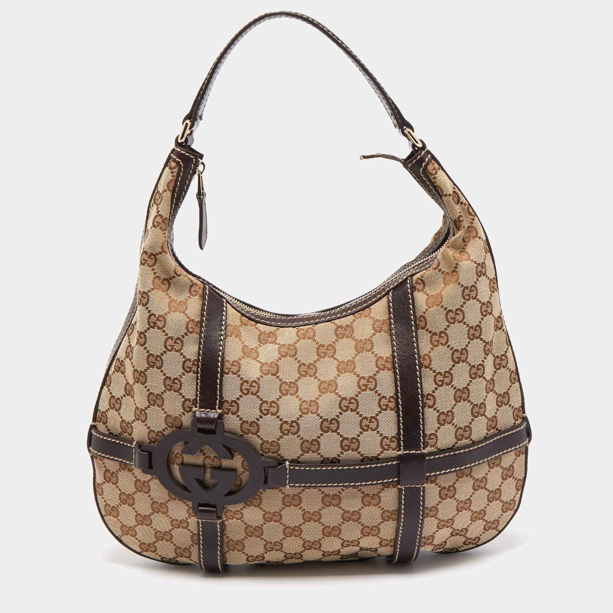 Pre Owned Gucci Beige/Brown GG Canvas and Leather Royal Hobo