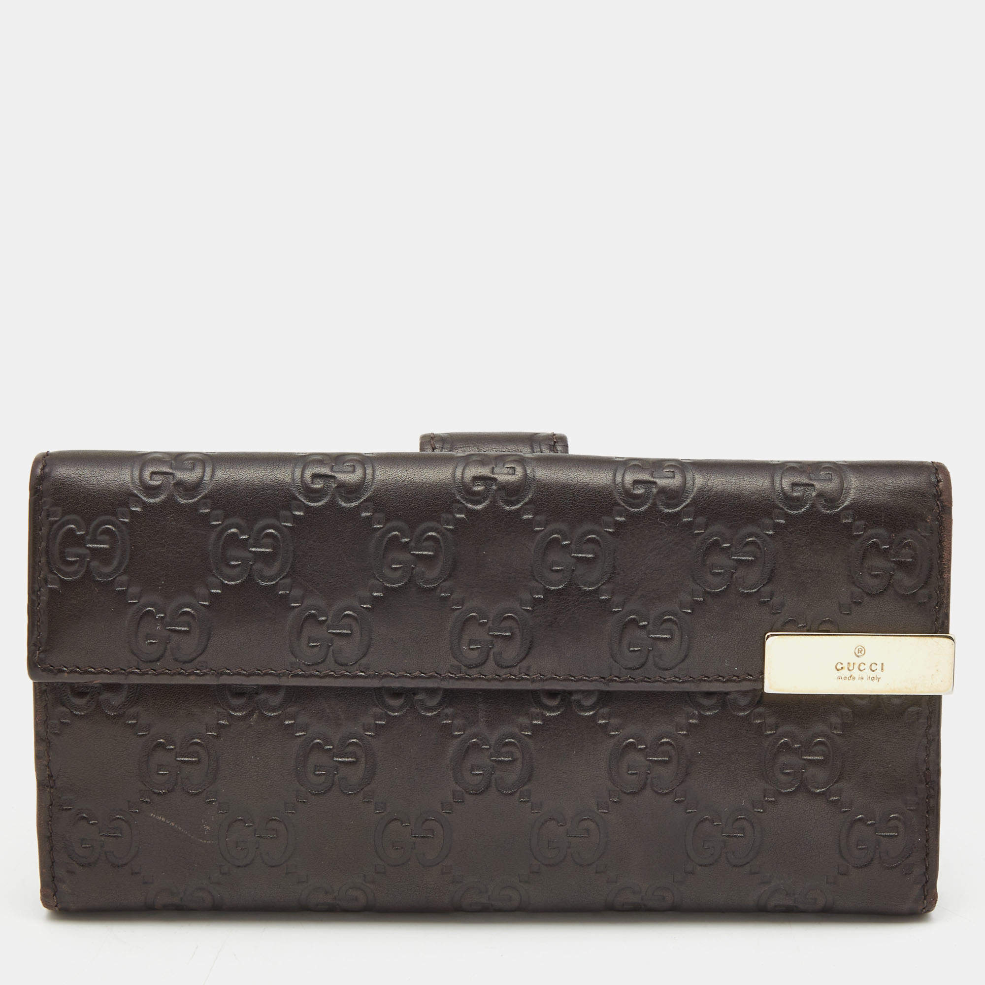 GUCCI Women’s Guccissima hot Leather Monogram Embossed Long Wallet, Dark Brown