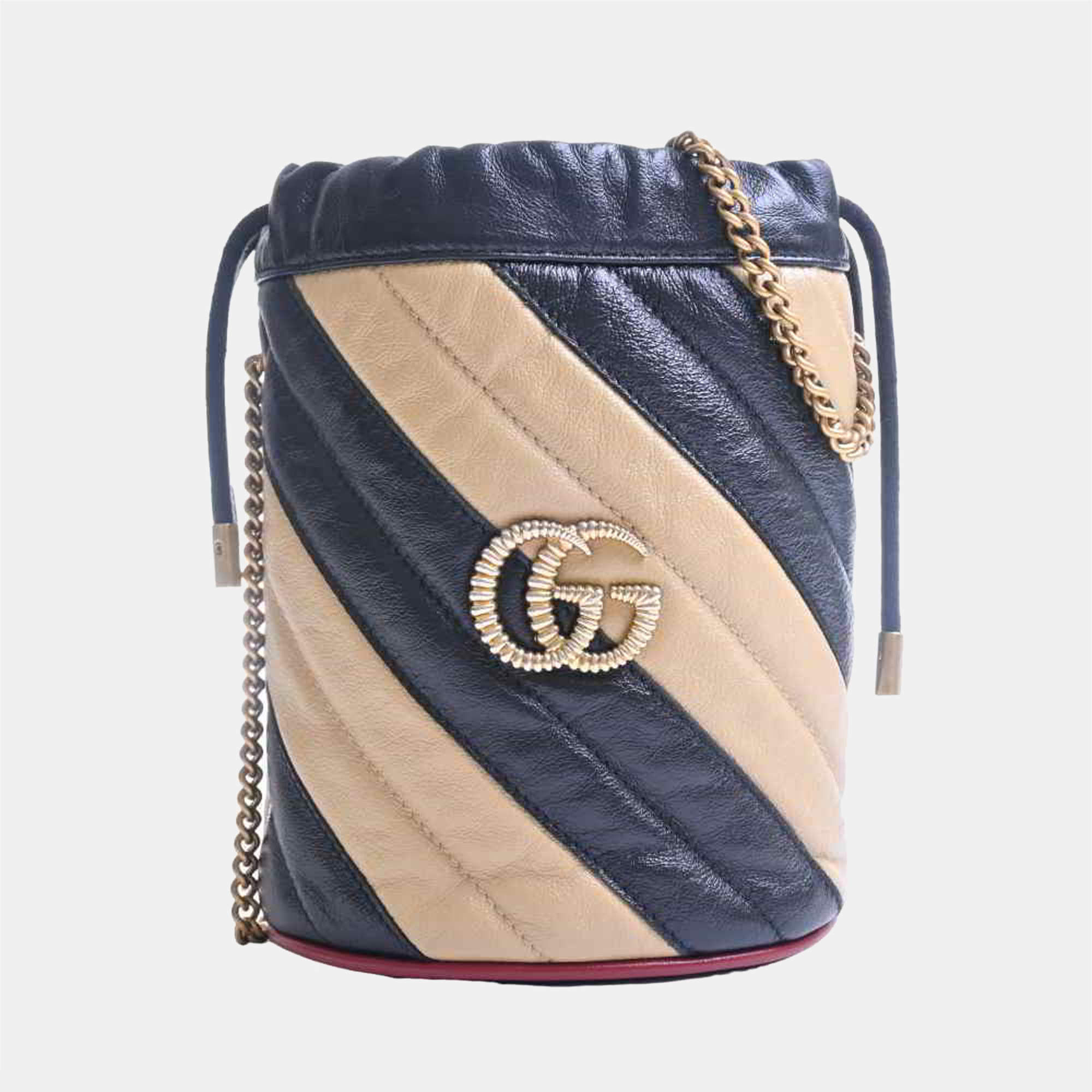 Gucci Beige/Black Leather GG Marmont Torchon Bucket Bag Gucci The