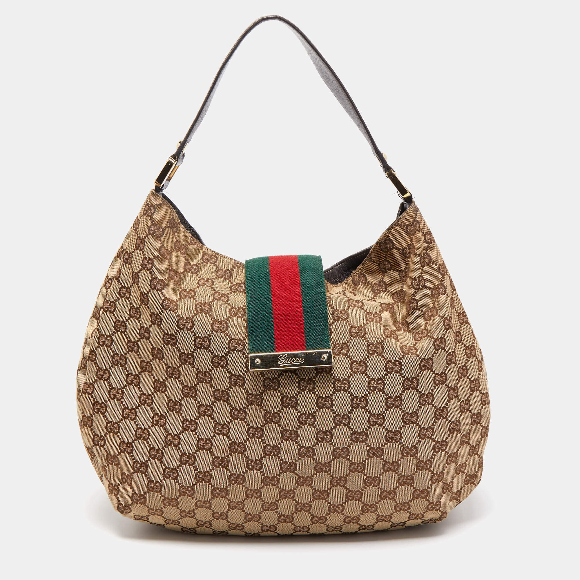 Pre Owned Gucci Beige GG Canvas Ladies Web Hobo