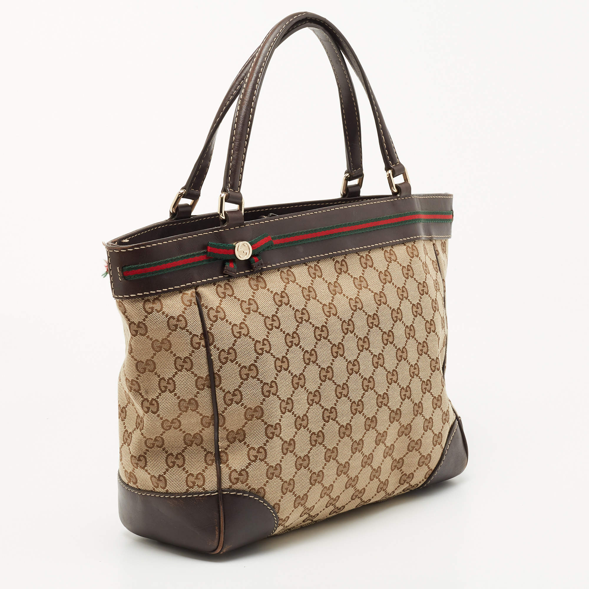 Gucci Large Bree Beige/Ebony GG Canvas Leather Tote Bag w/charm -  MyDesignerly