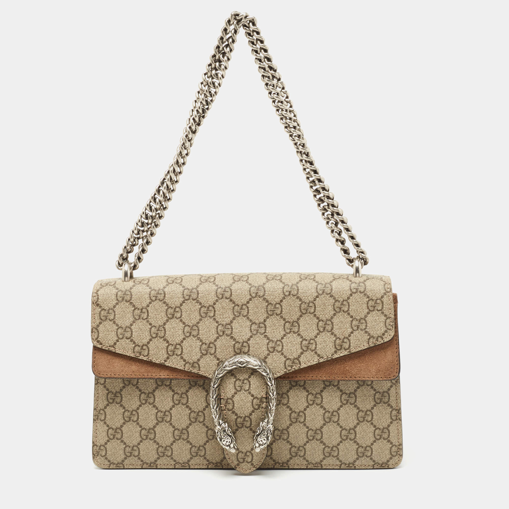 Pre Owned Gucci Beige GG Supreme Canvas and Suede Small Dionysus Shoulder Bag