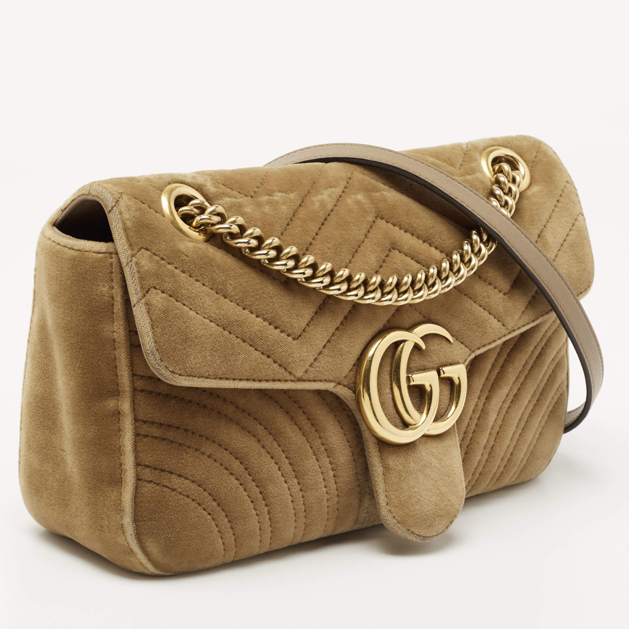 Beige Matelassé Velvet Small Marmont Shoulder Bag Gucci | TLC