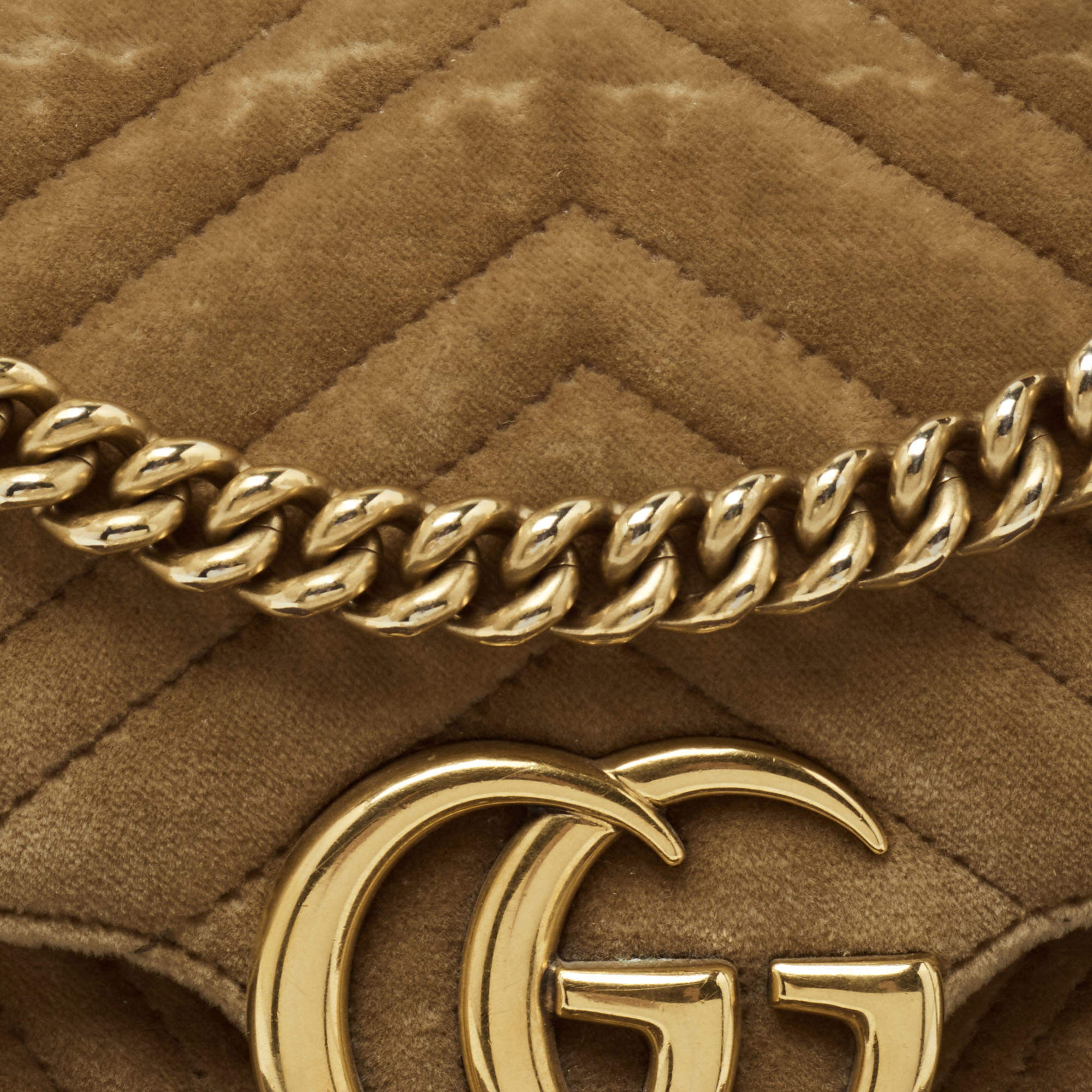 Gucci Small Velvet Marmont Matelasse Shoulder Bag - Brown Shoulder