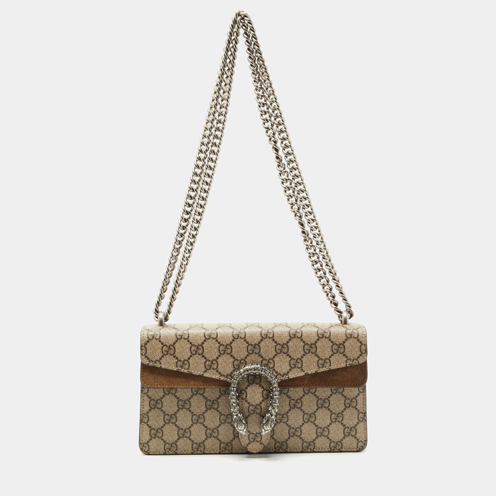 Pre Owned Gucci Beige GG Supreme Canvas and Suede Small Dionysus Shoulder Bag