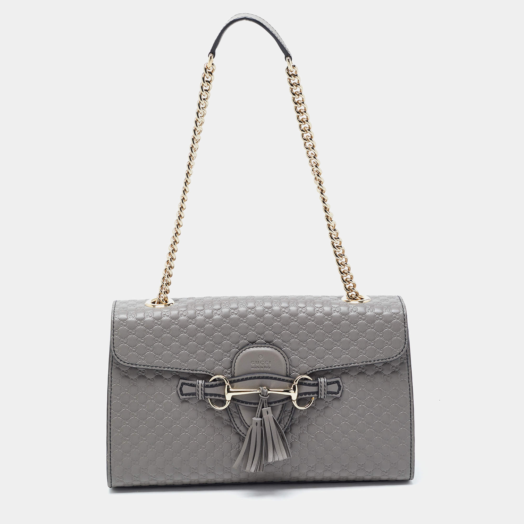 Pre Owned Gucci Grey Microguccissima Leather Medium Emily Shoulder Bag