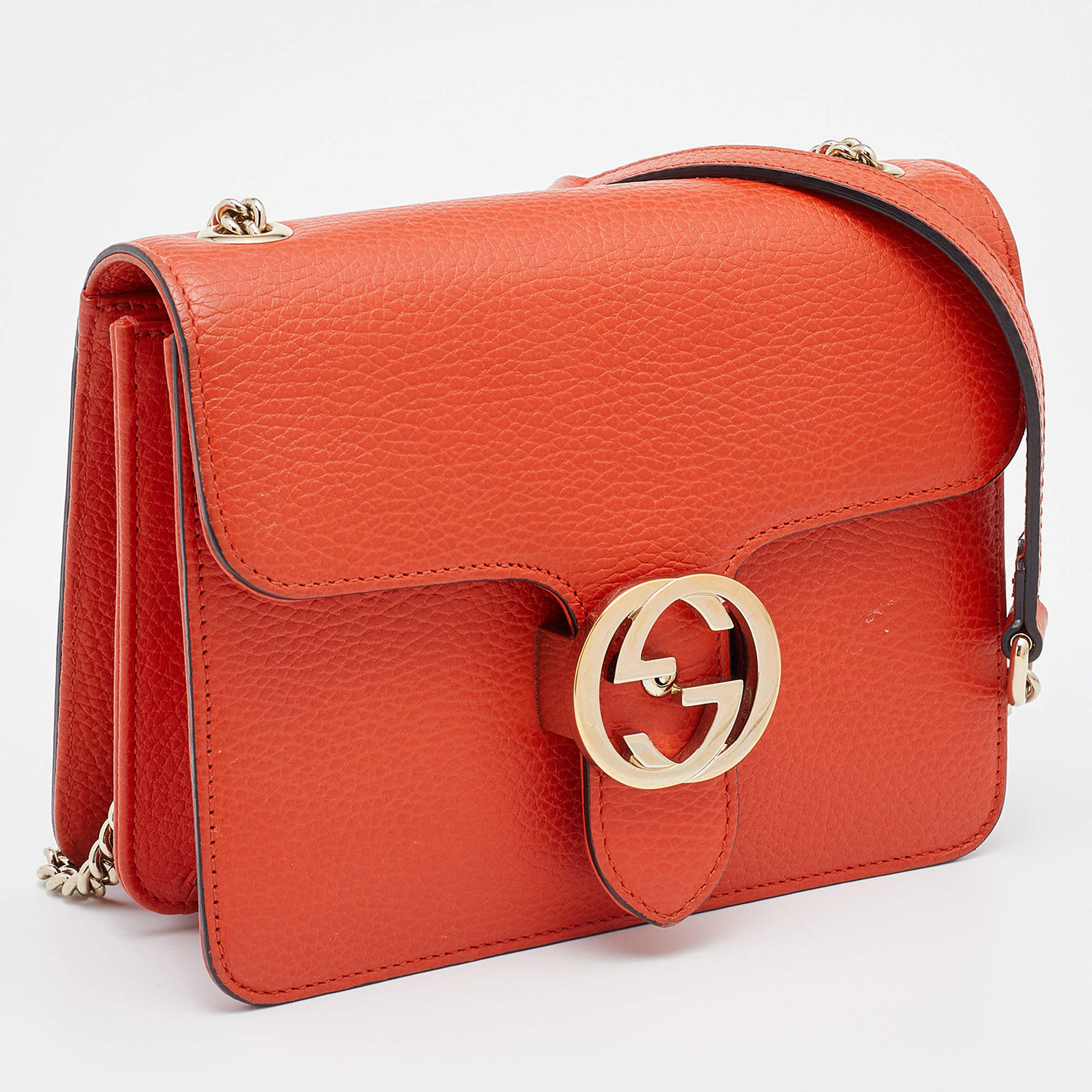 Gucci Orange Leather Dollar Interlocking G Crossbody Bag Gucci