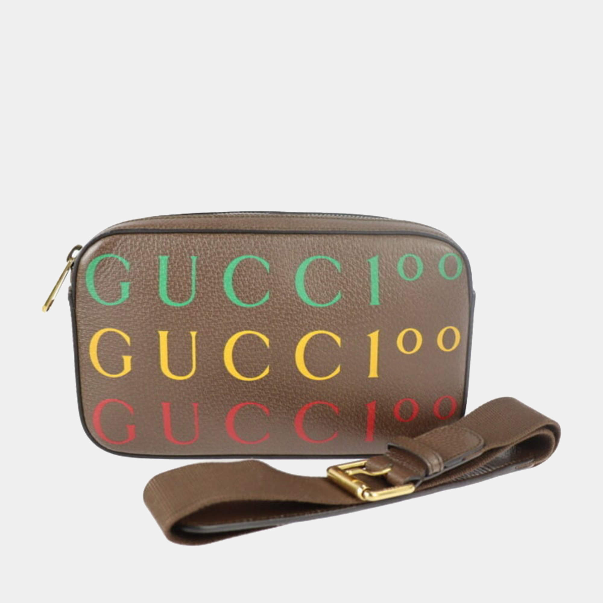 New Authentic Gucci 100th Anniversary Brown Leather Waist Bag Belt bag  Size90cm
