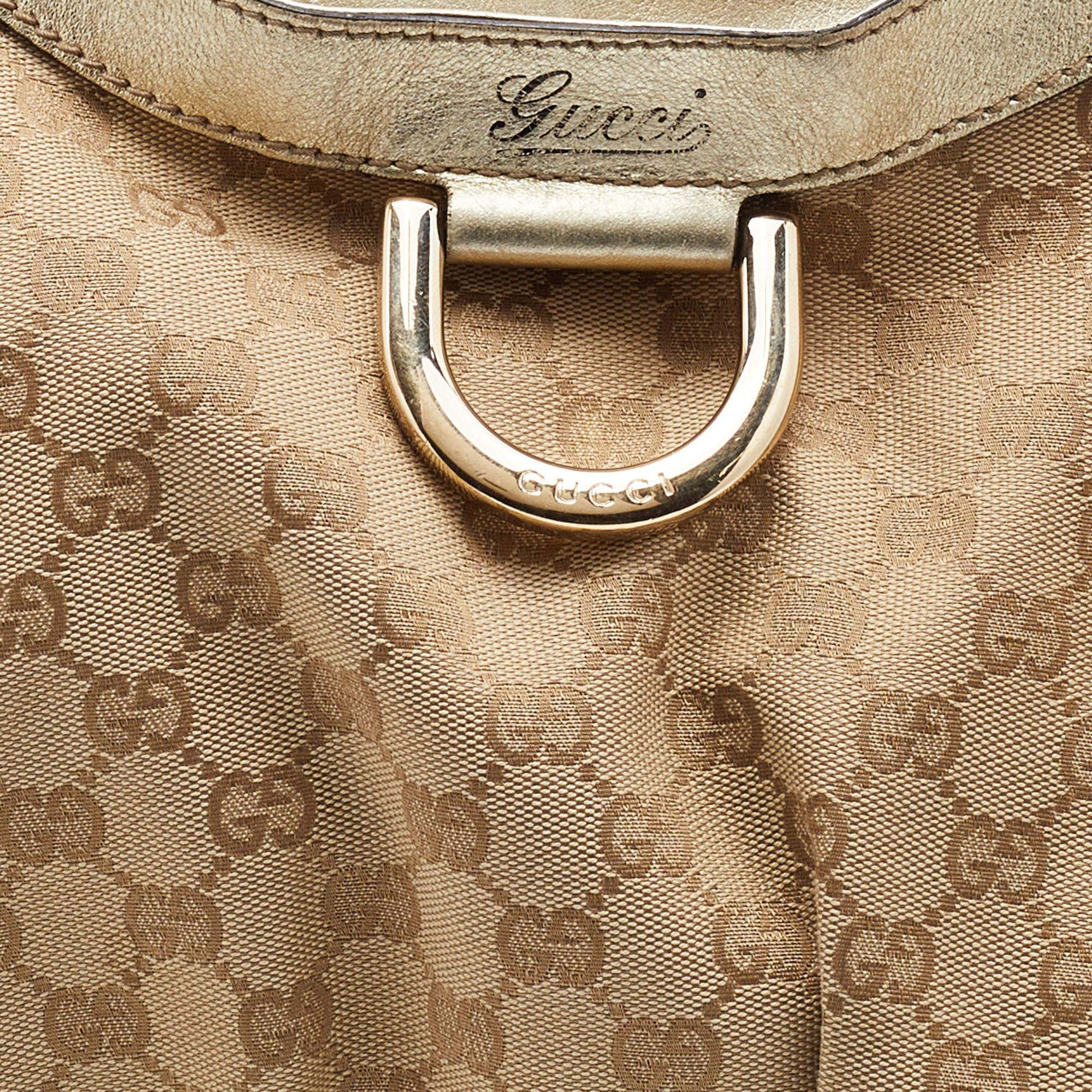 Gucci Beige/Gold GG Canvas And Leather D Ring Hobo For Sale at 1stDibs