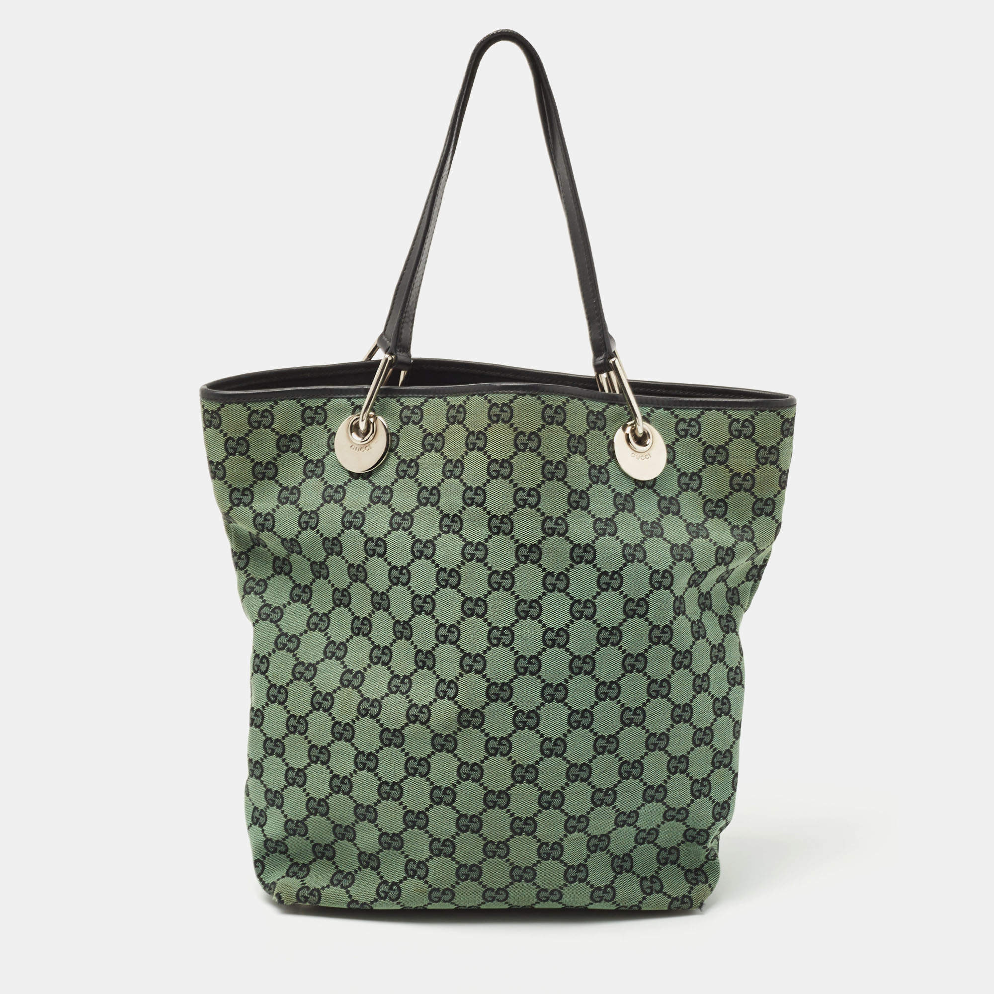 Pre Owned Gucci Green GG Canvas and Leather Tote