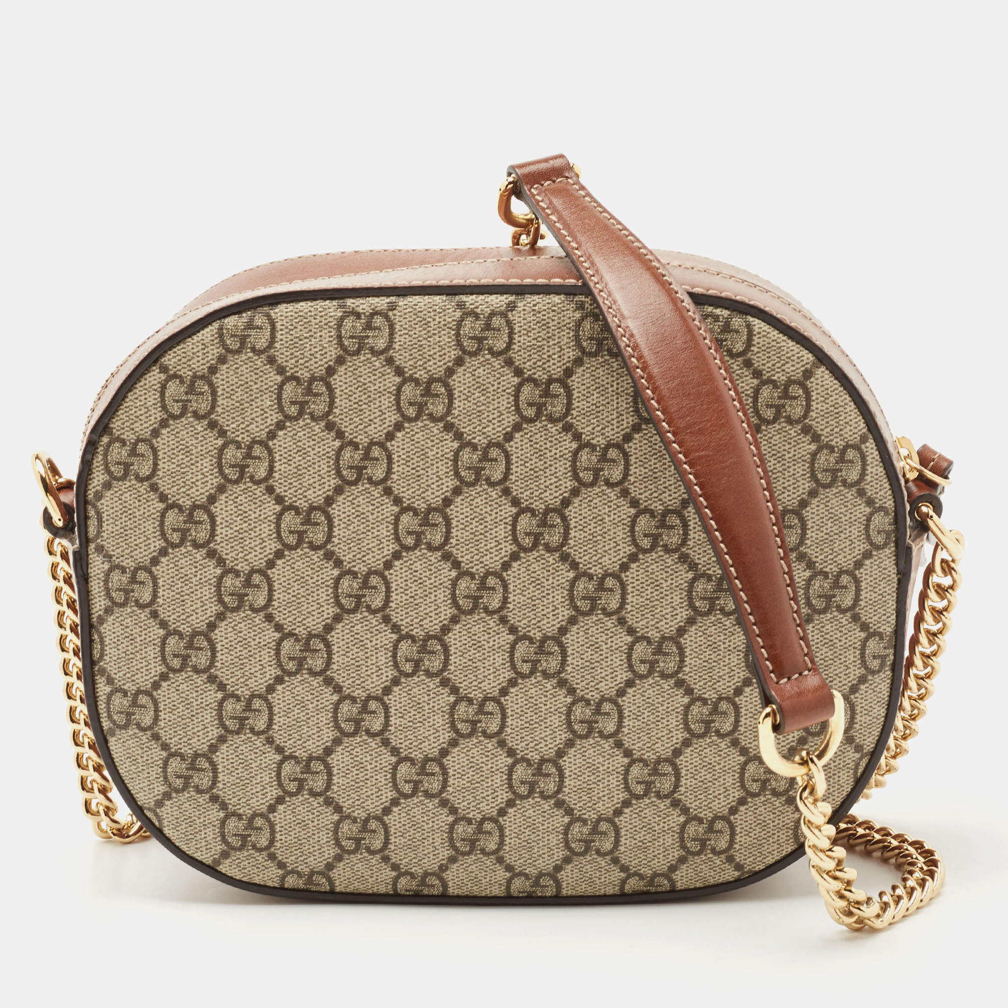 Pre Owned Gucci Brown/Beige GG Supreme Canvas and Leather Mini Chain Bag