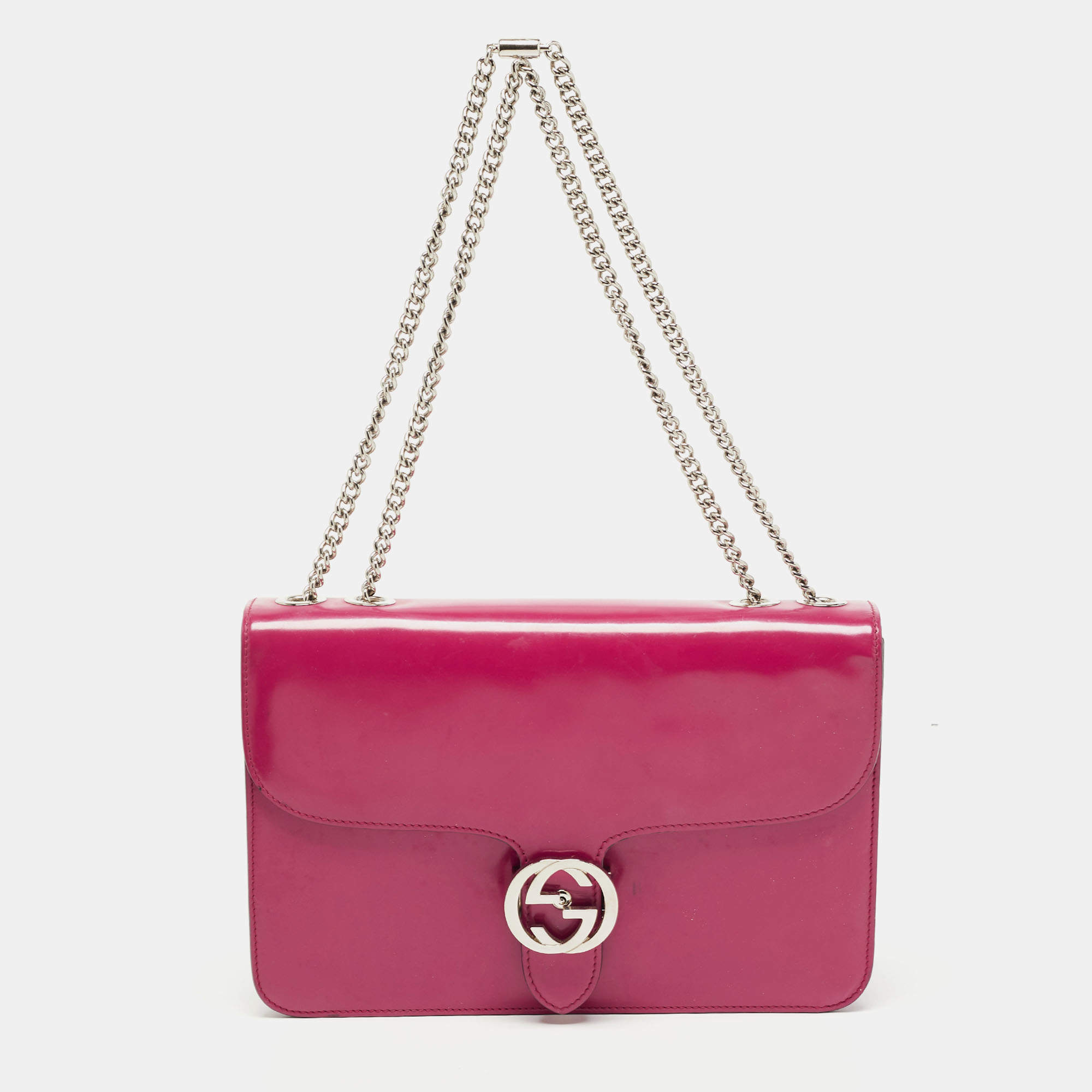 Gucci Fuchsia Glossy Leather Medium Interlocking G Shoulder Bag