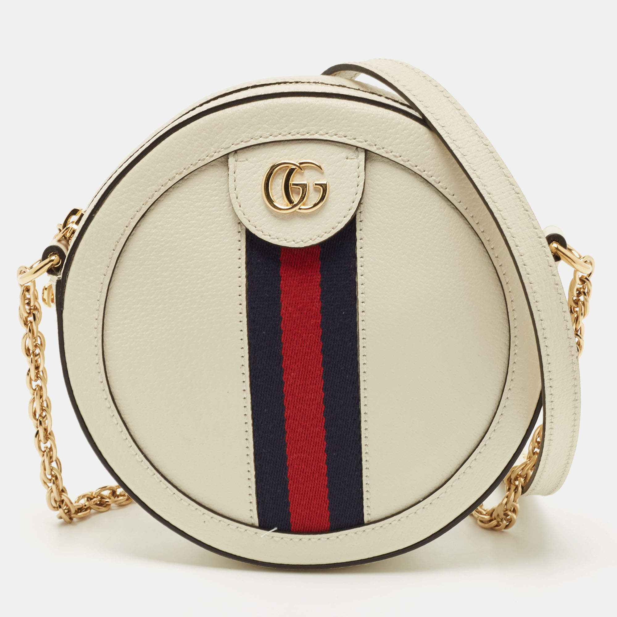 Pre Owned Gucci Off White Leather Mini Ophidia Round Shoulder Bag