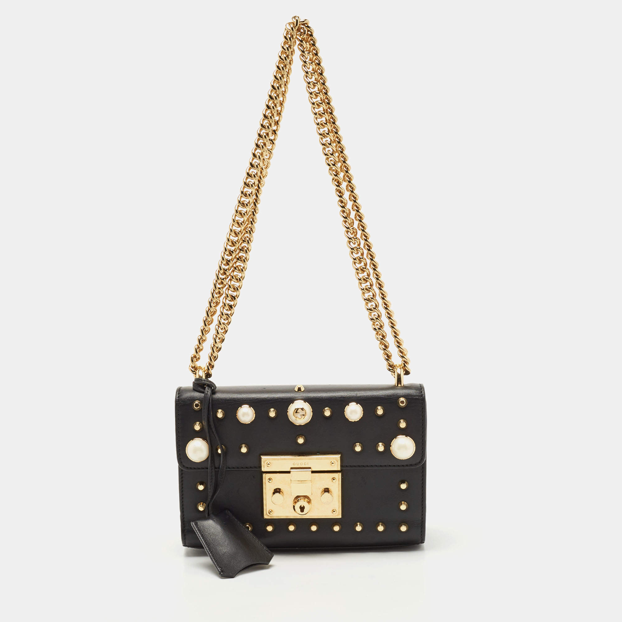 バッグ Gucci Studded 2-Way Leather Bag NEW GUCCI 2 Way Bamboo Handle Satchel Pink Pearl Studded
