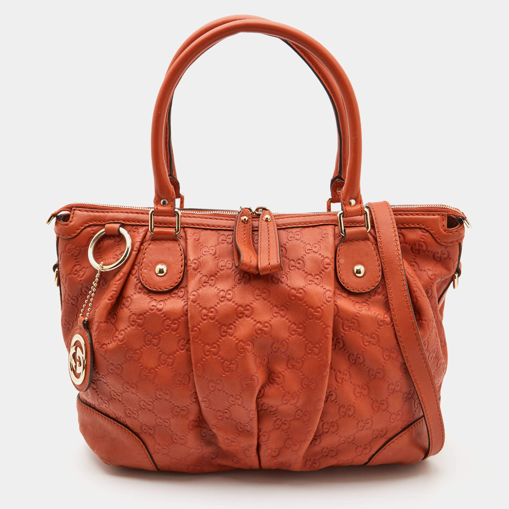Pre Owned Gucci Orange Guccissima Leather Sukey Tote