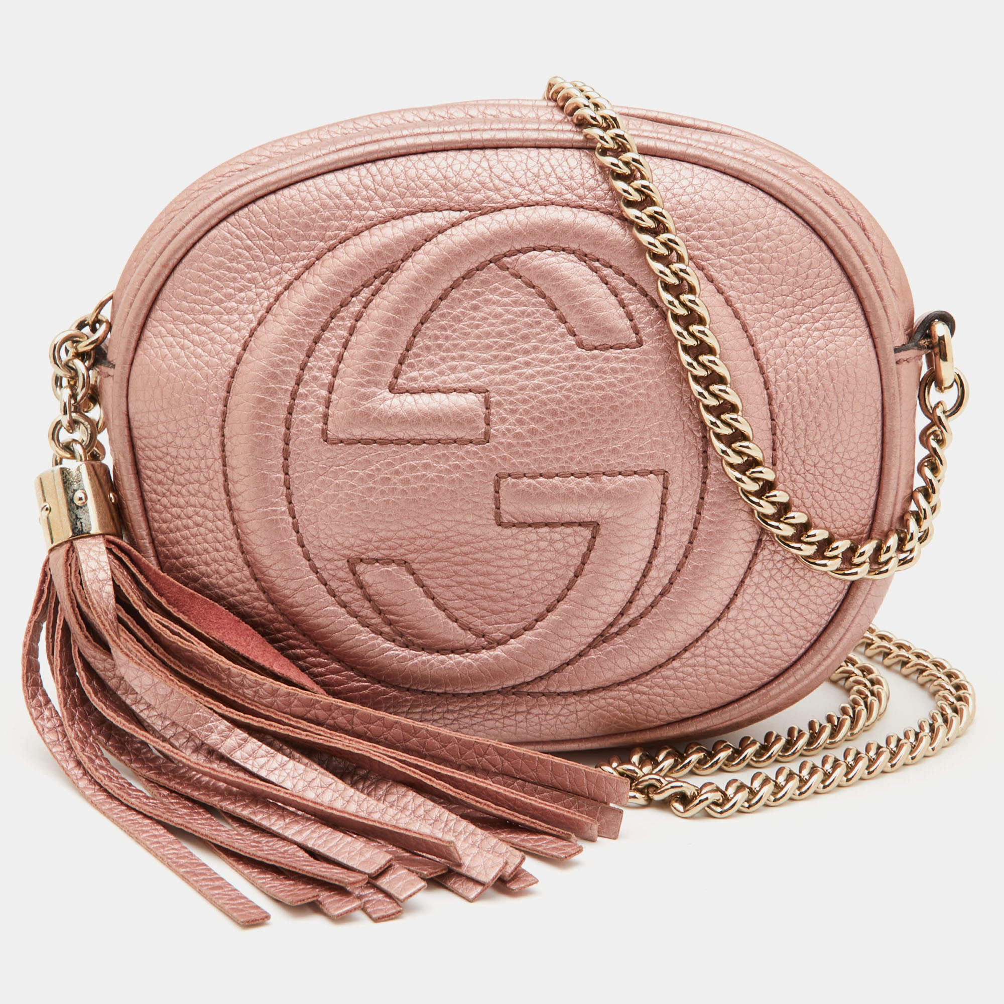klassekammerat hjælp manuskript Gucci Metallic Pink Leather Mini Soho Disco Chain Crossbody Bag Gucci | TLC