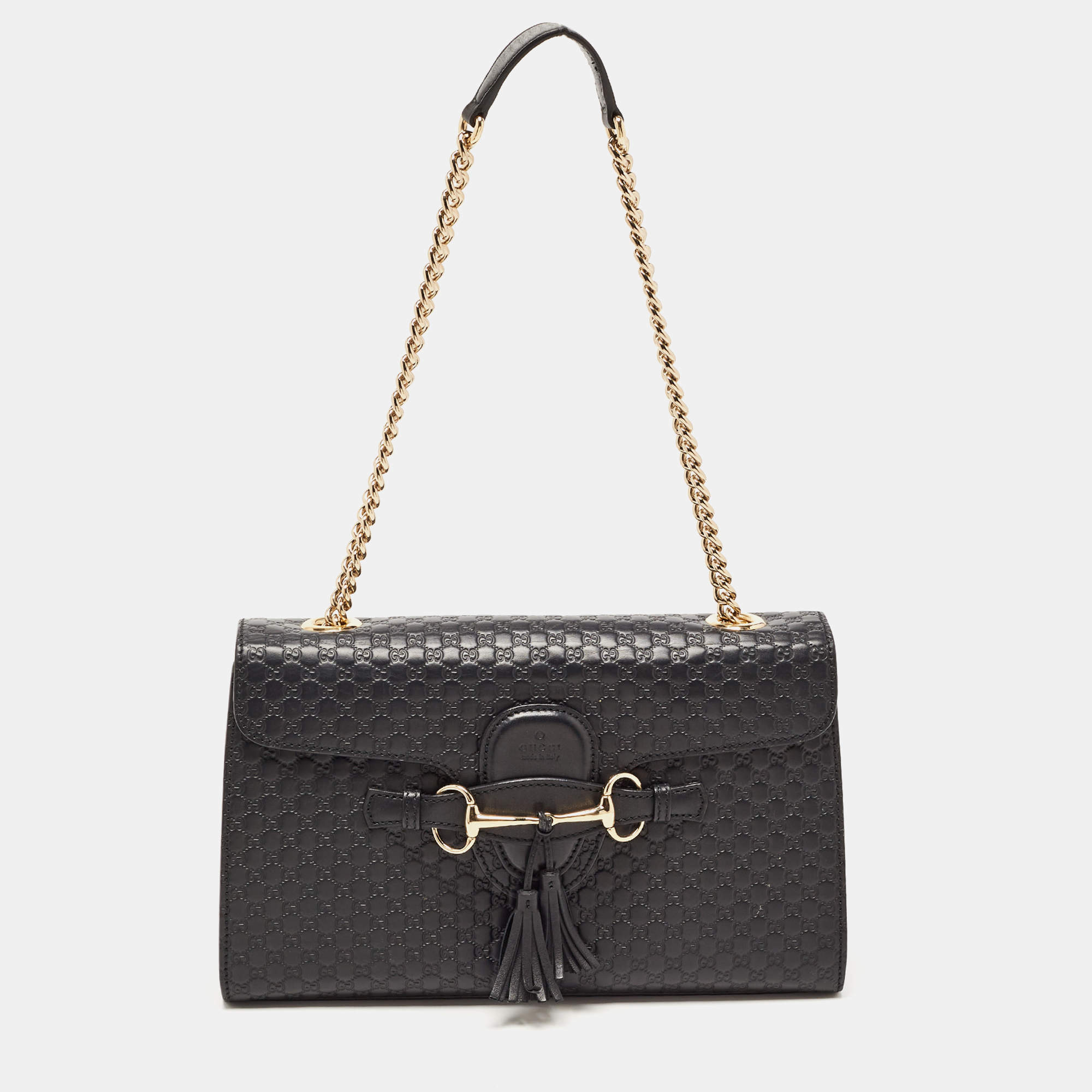 Pre Owned Gucci Black Guccissima Leather Emily Chain Shoulder Bag