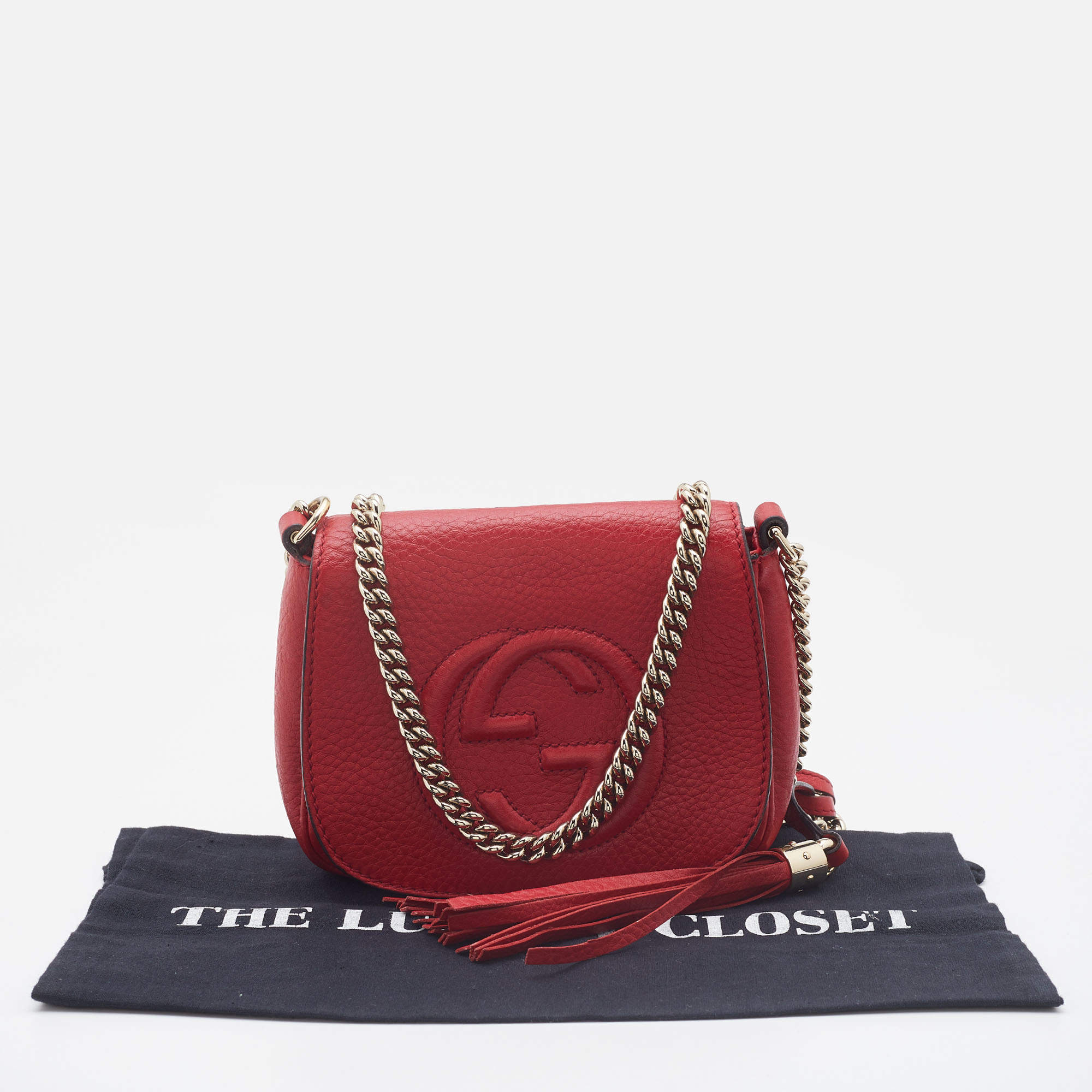 Gucci Soho Flap Red Leather Light Gold Chain w/ Tassel Bag at 1stDibs   gucci soho flap bag, gucci red purse gold chain, gucci soho flap chain bag