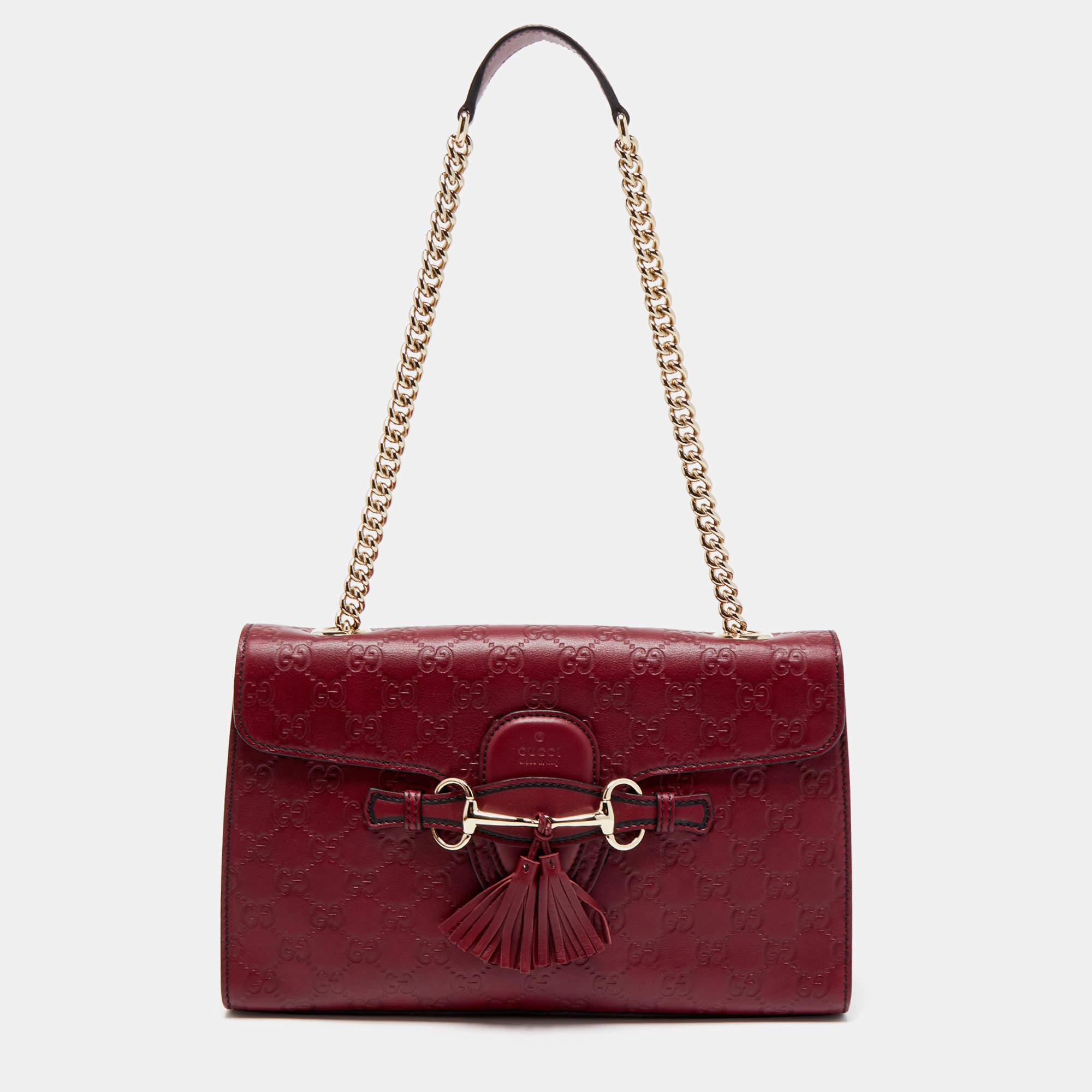 Gucci Dark Red Guccissima Leather Medium Emily Chain Shoulder Bag