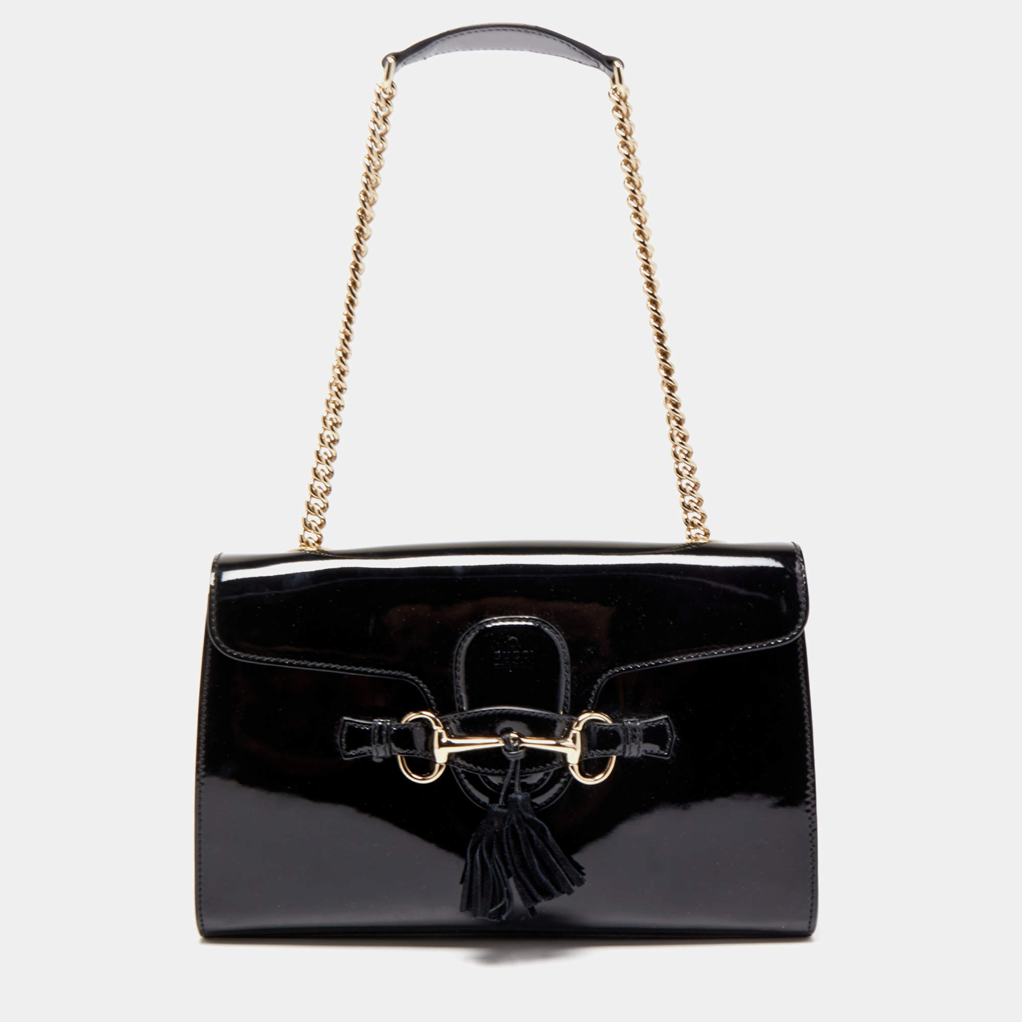 Pre Owned Gucci Black Patent Leather Medium Emily Chain Shoulder Bag