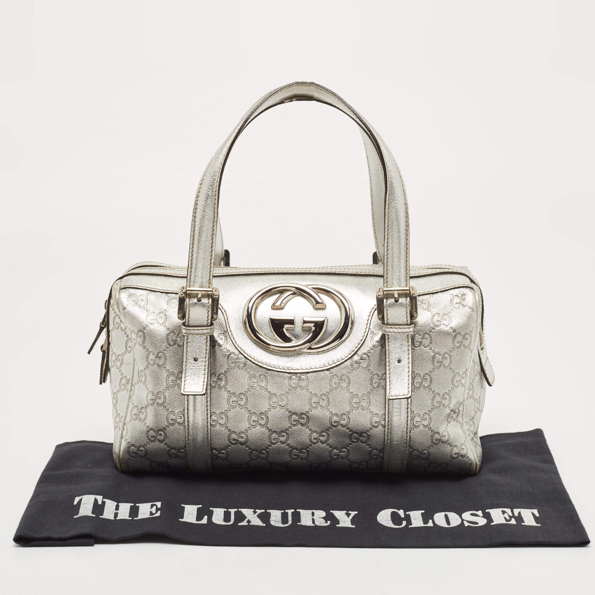 Boston leather handbag Gucci Silver in Leather - 27909227