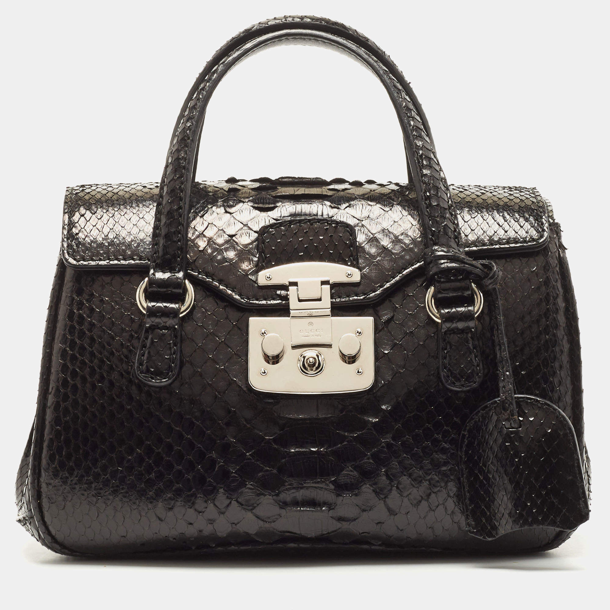 Pre Owned Gucci Black Python Lady Lock Satchel