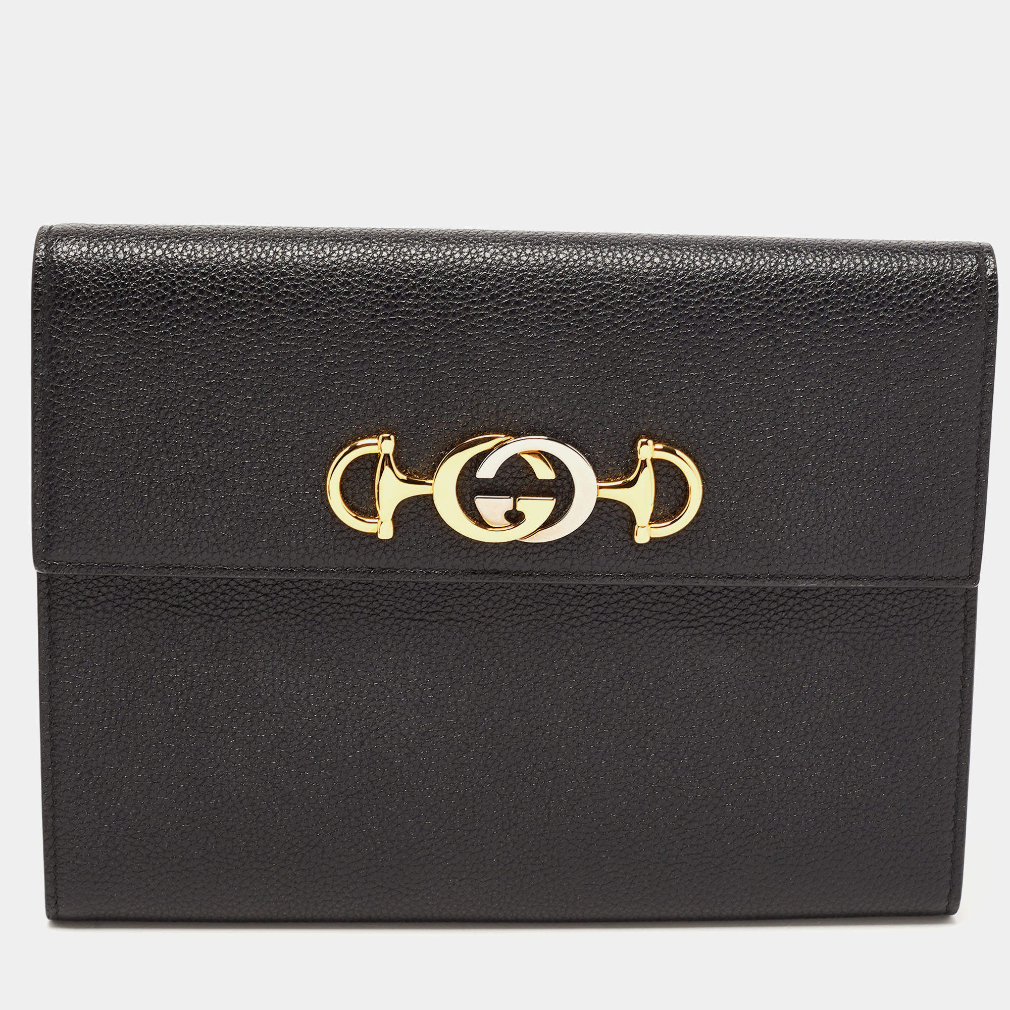 Pre Owned Gucci Black Leather Zumi Flap Clutch