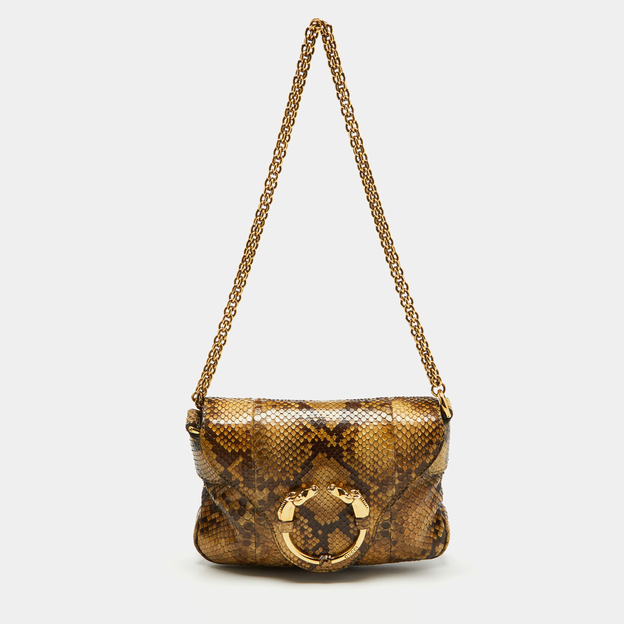 Pre Owned Gucci Beige/Brown Python Chain Shoulder Bag