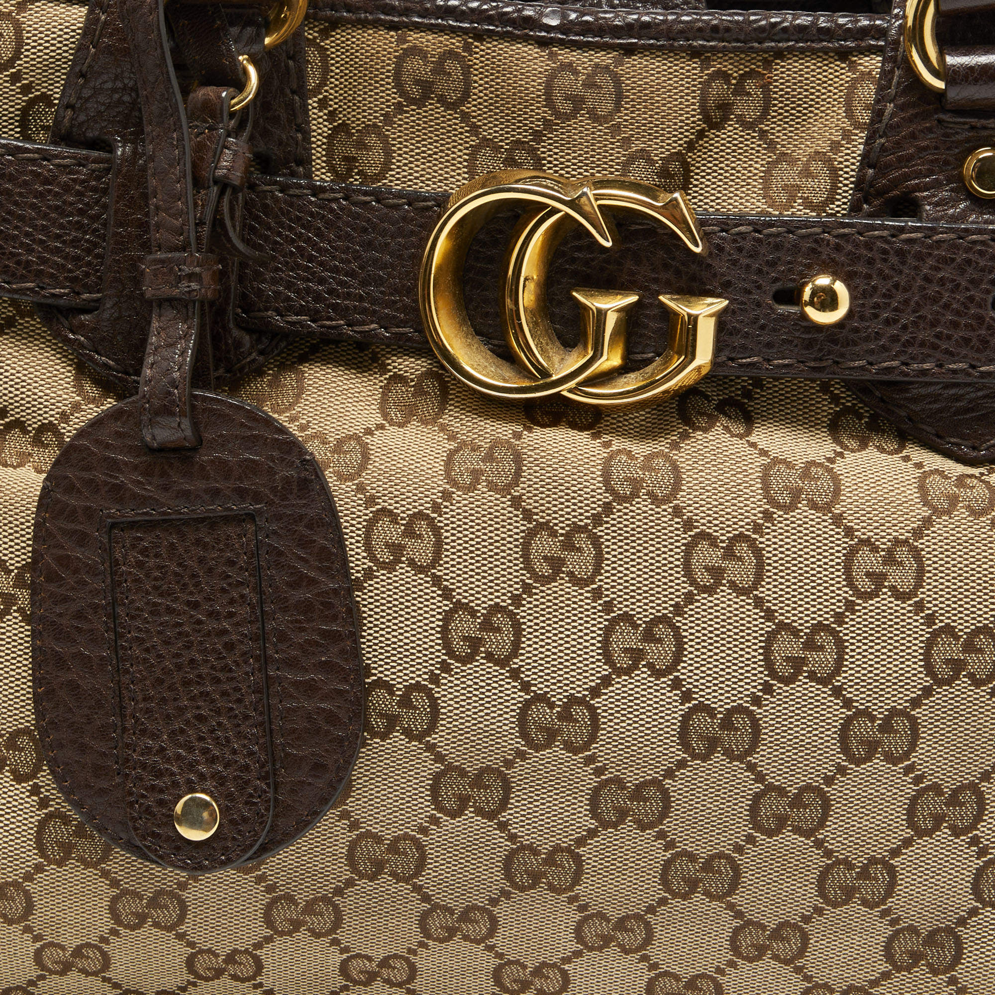 Gucci Large Bree Beige/Ebony GG Canvas Leather Tote Bag w/charm -  MyDesignerly