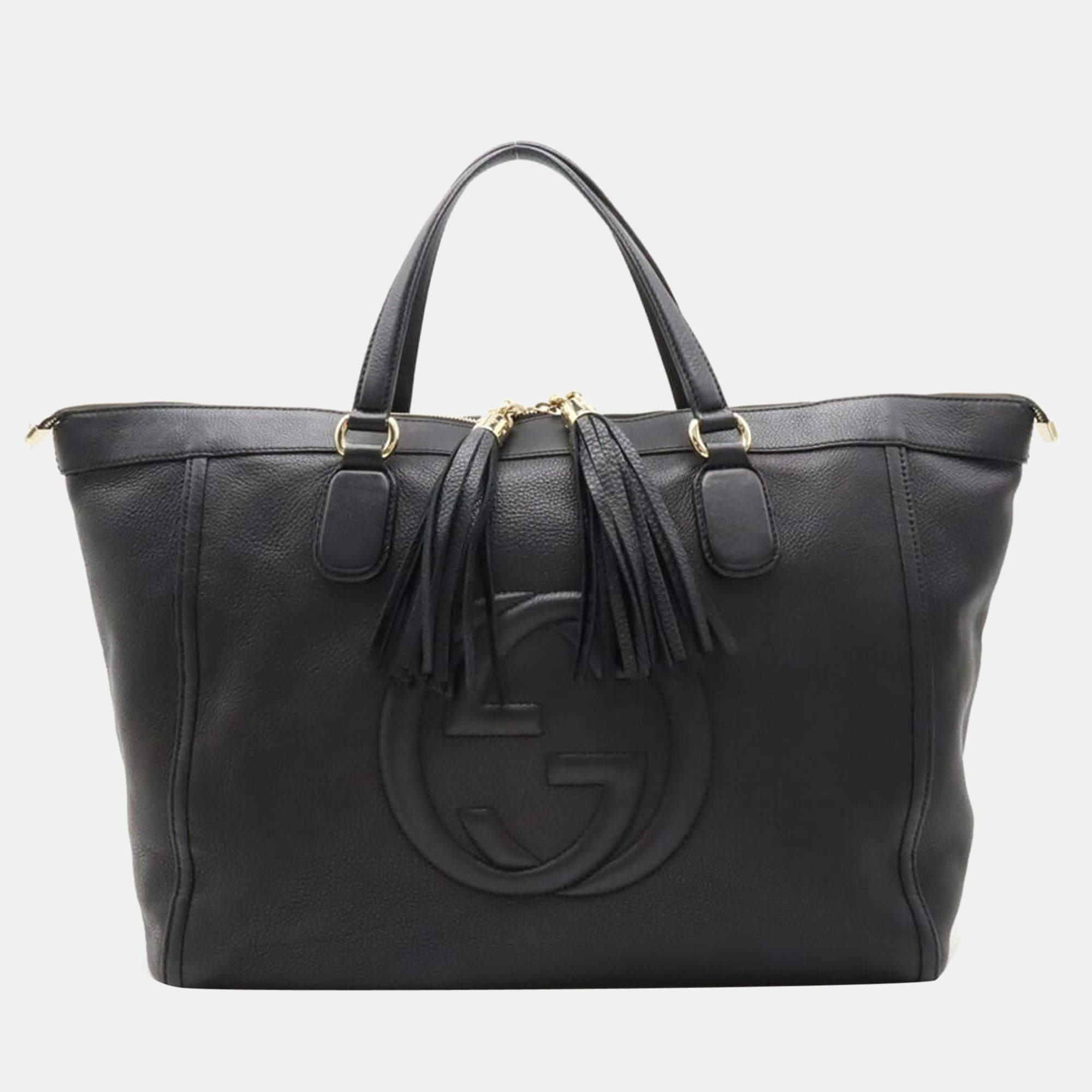 Gucci White/Grey Lizard Embossed Leather Medium Soho Tote Bag