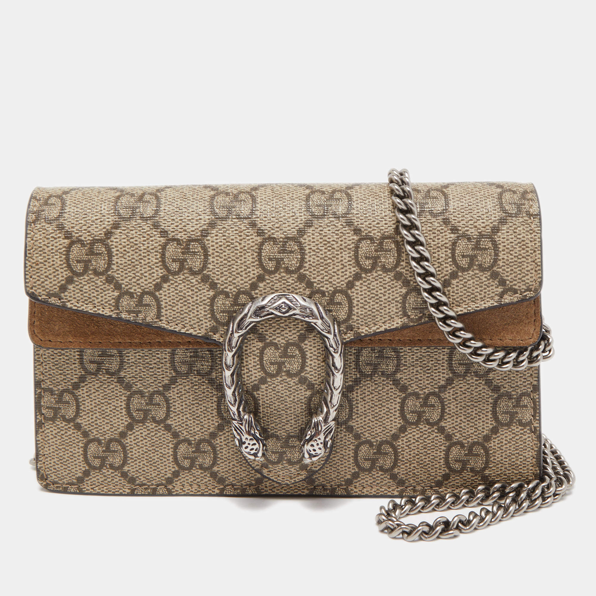 Gucci Beige GG Supreme Canvas and Suede Super Mini Dionysus Shoulder Bag