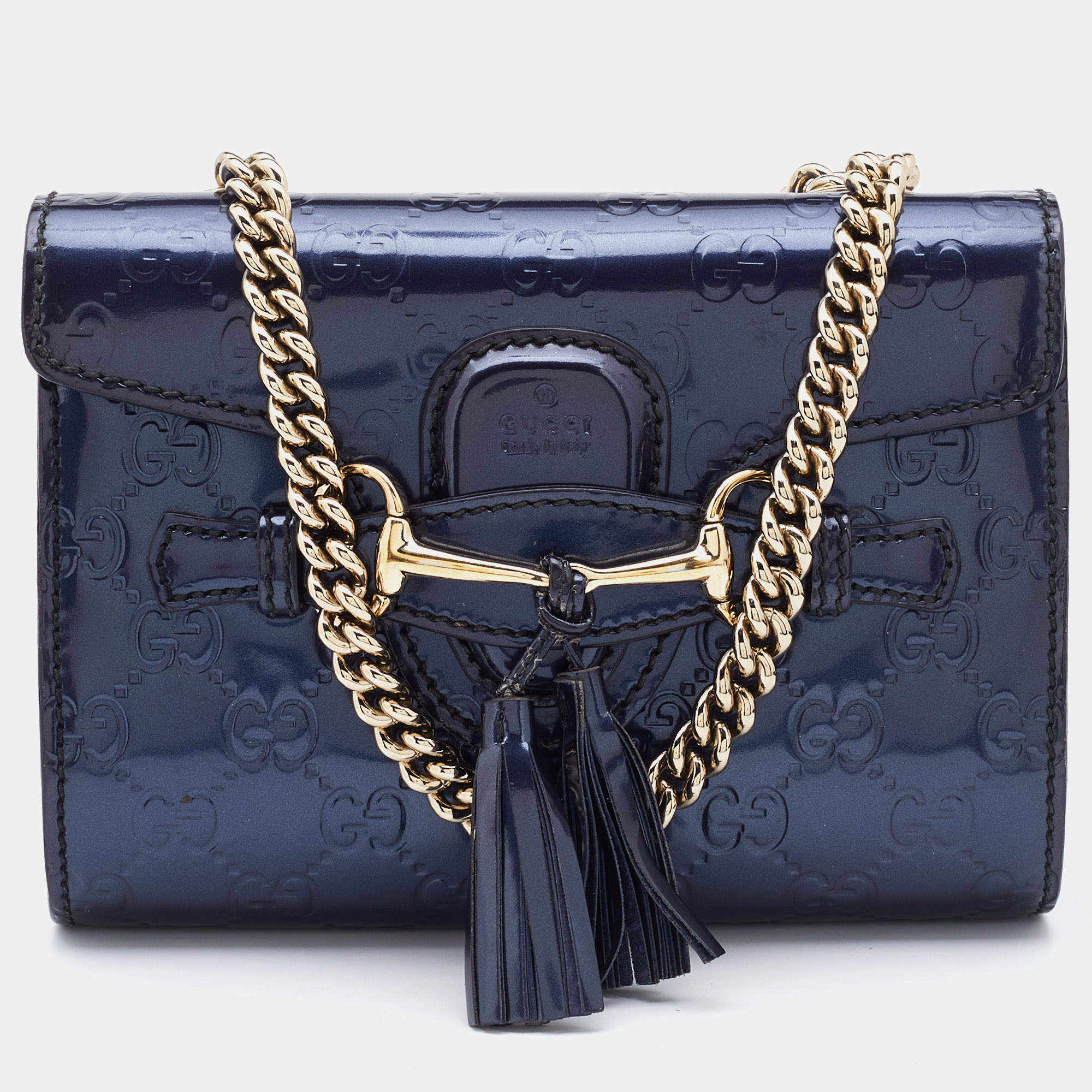 مملوكة مسبقًا حقيبة كتف غوتشي إيميلي جلد لامعة غوتشيسيما برونزية صغيرة بسلسلة