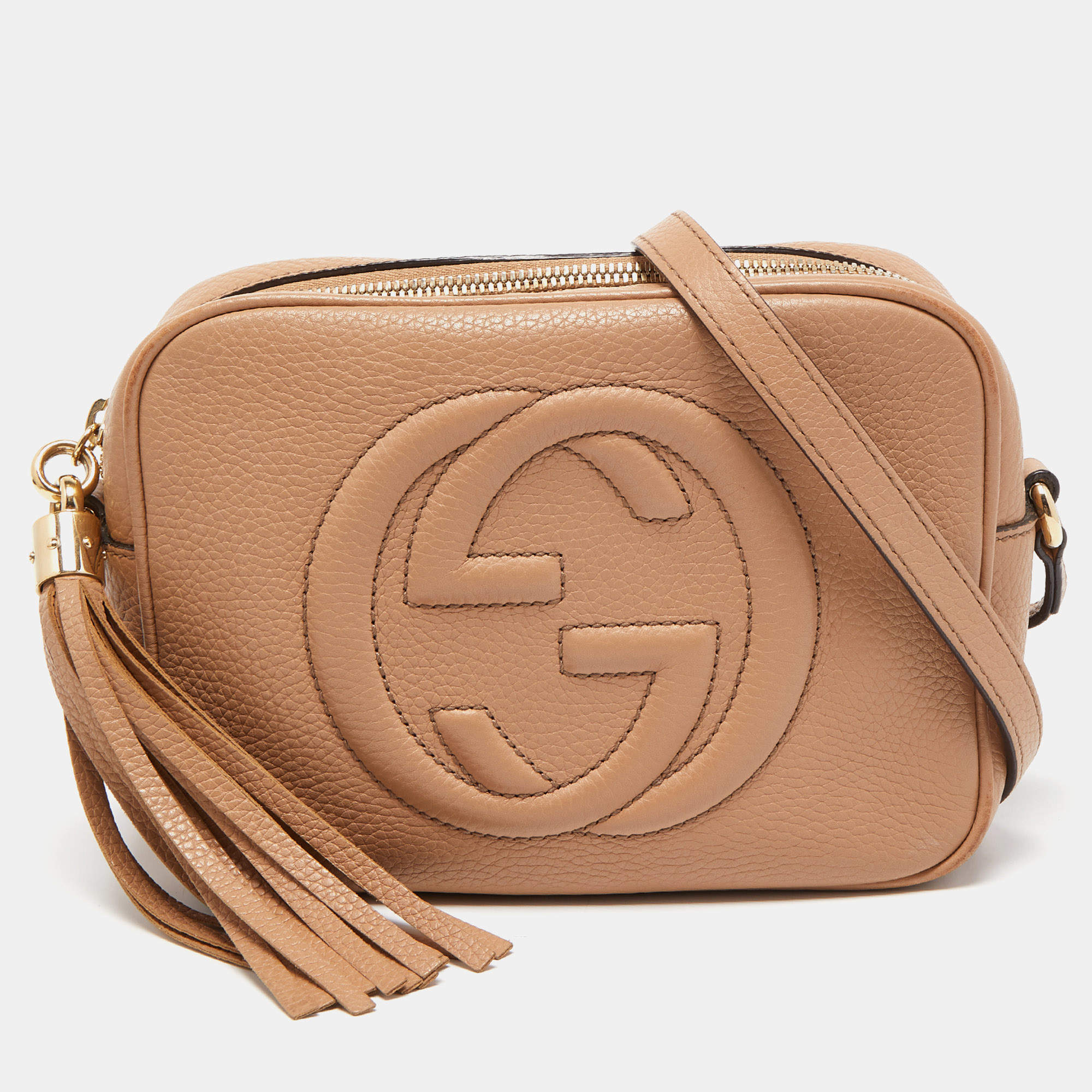 Pre Owned Gucci Beige Leather Small Soho Disco Crossbody Bag