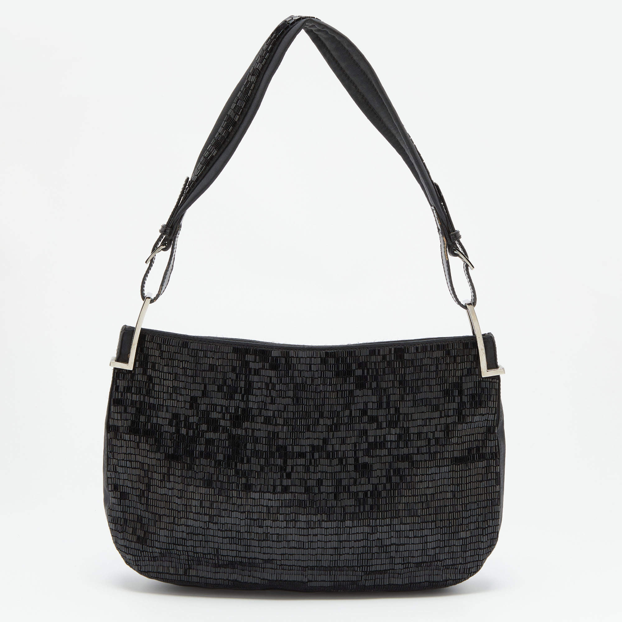 Pre Owned Gucci Black Satin and Beaded Hobo