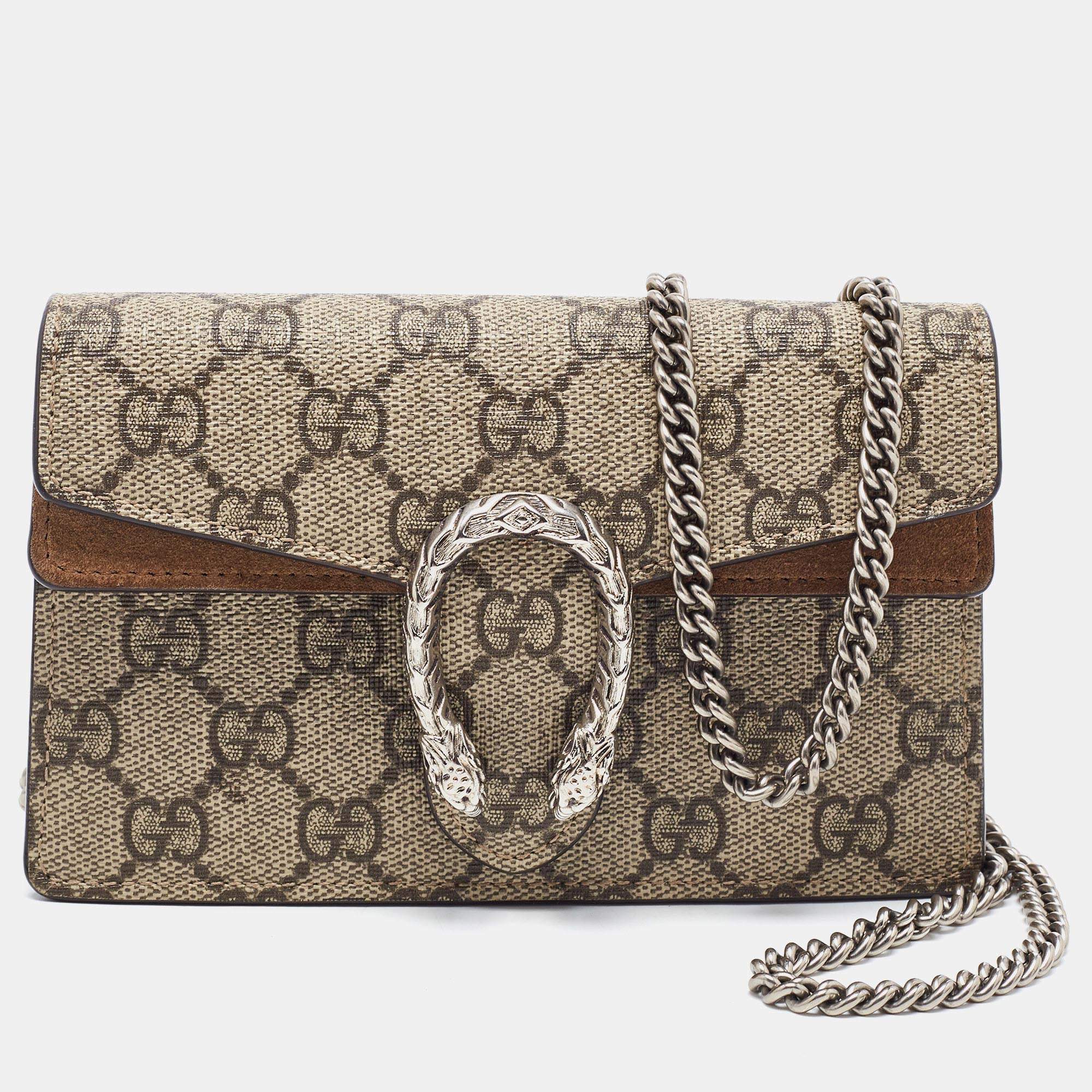 Gucci Beige GG Supreme Canvas and Suede Super Mini Dionysus Shoulder Bag