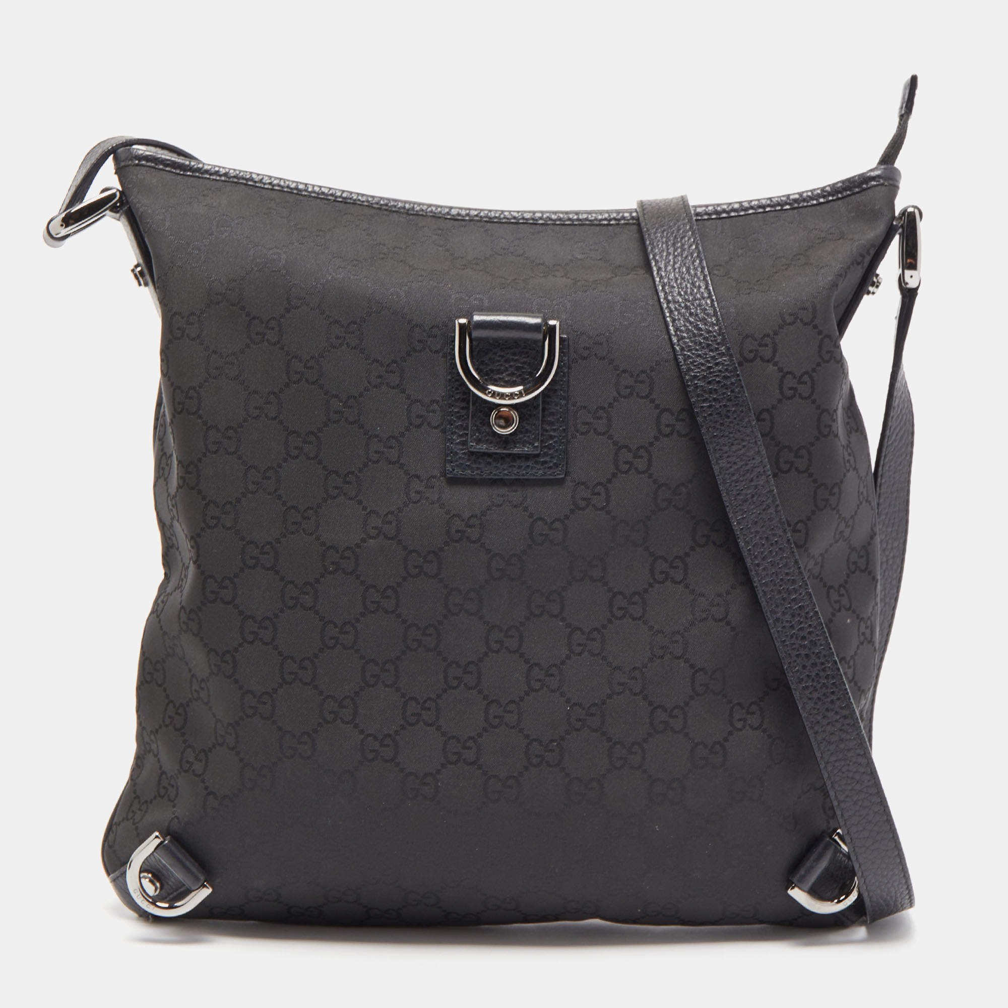 Pre Owned Gucci Black GG Canvas and Leather Abbey Messenger Bag