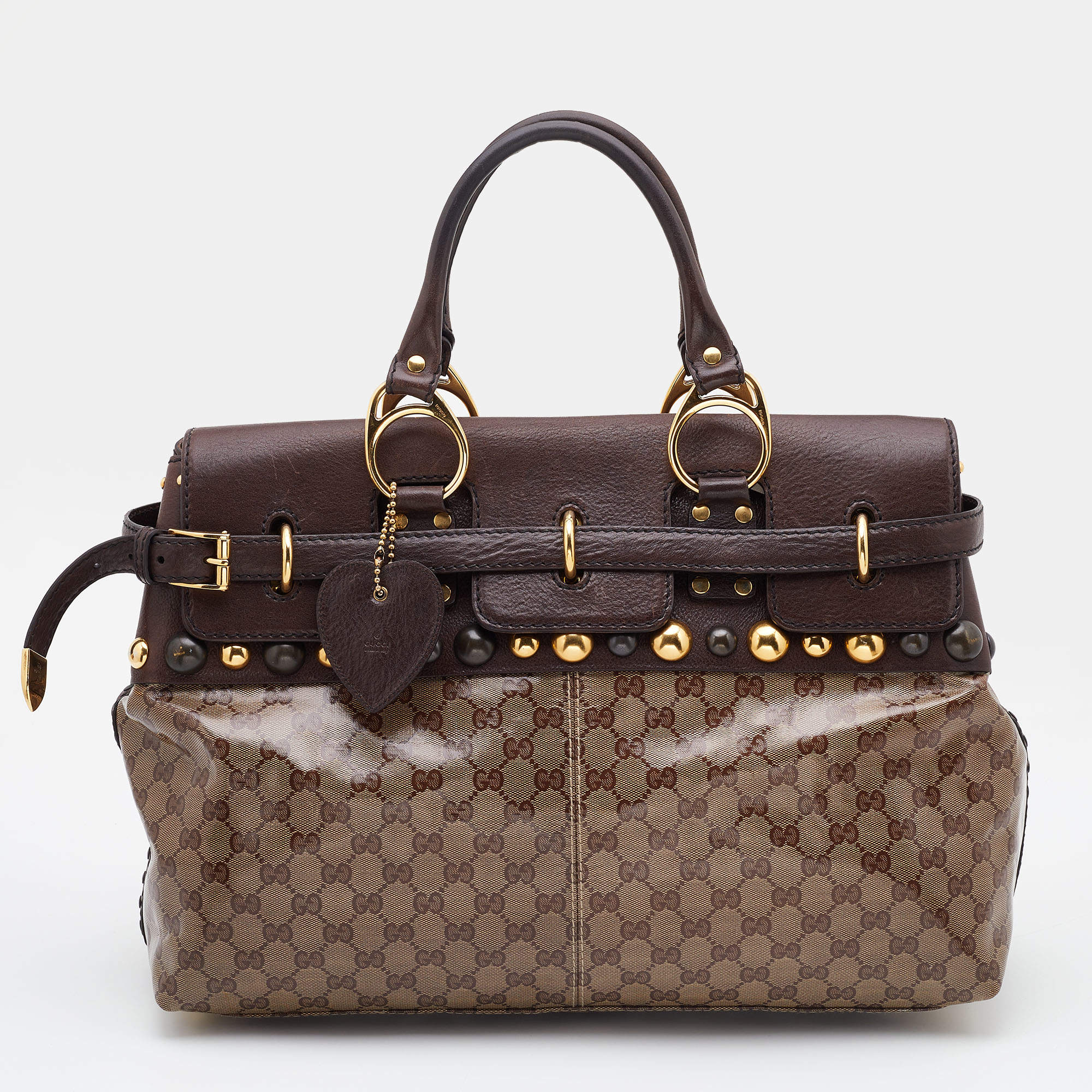 مملوكة مسبقًا Gucci Beige/Ebony GG Crystal Coated Canvas Large Babouska Heart Tote