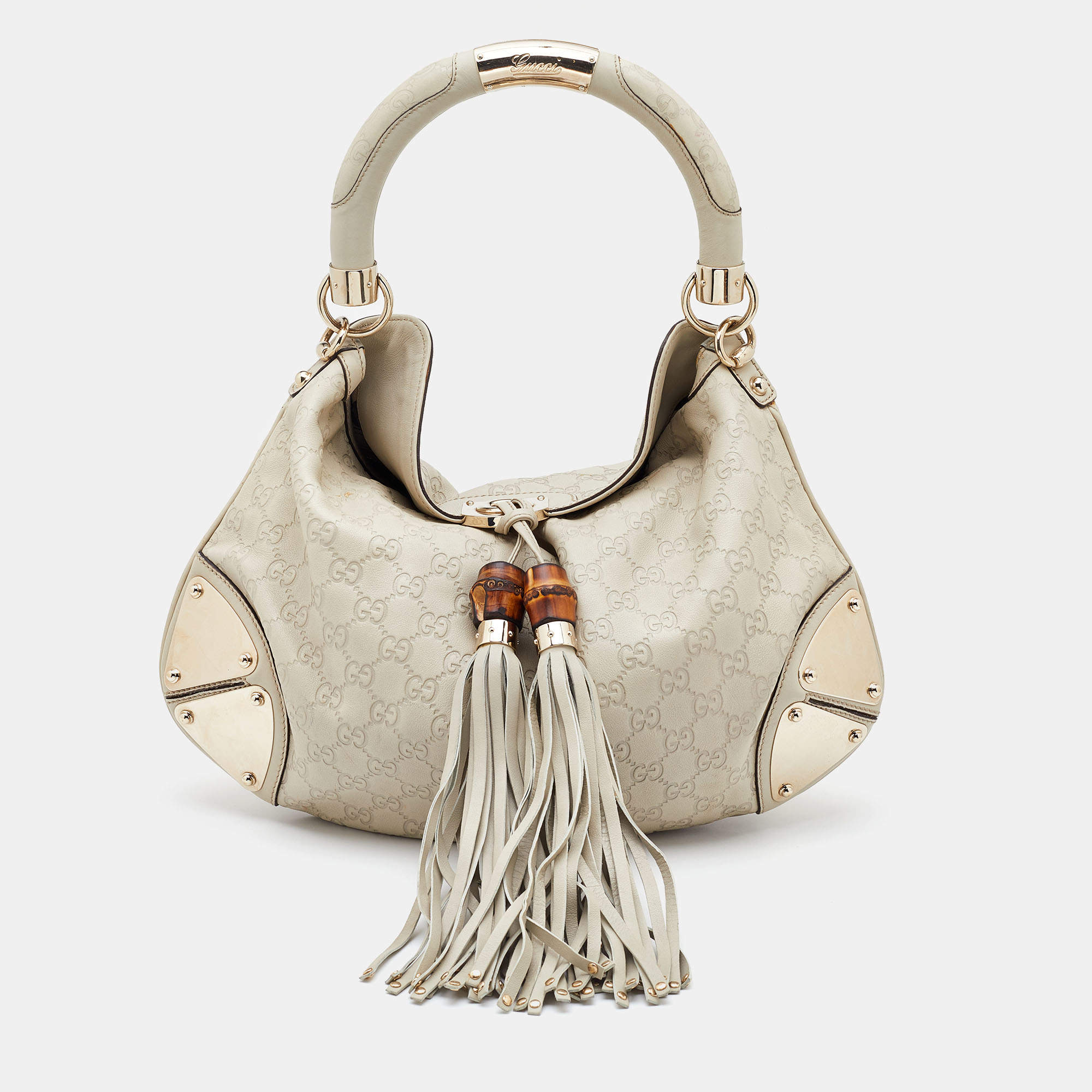 Pre Owned Gucci Cream Guccissima Leather Medium Babouska Indy Hobo