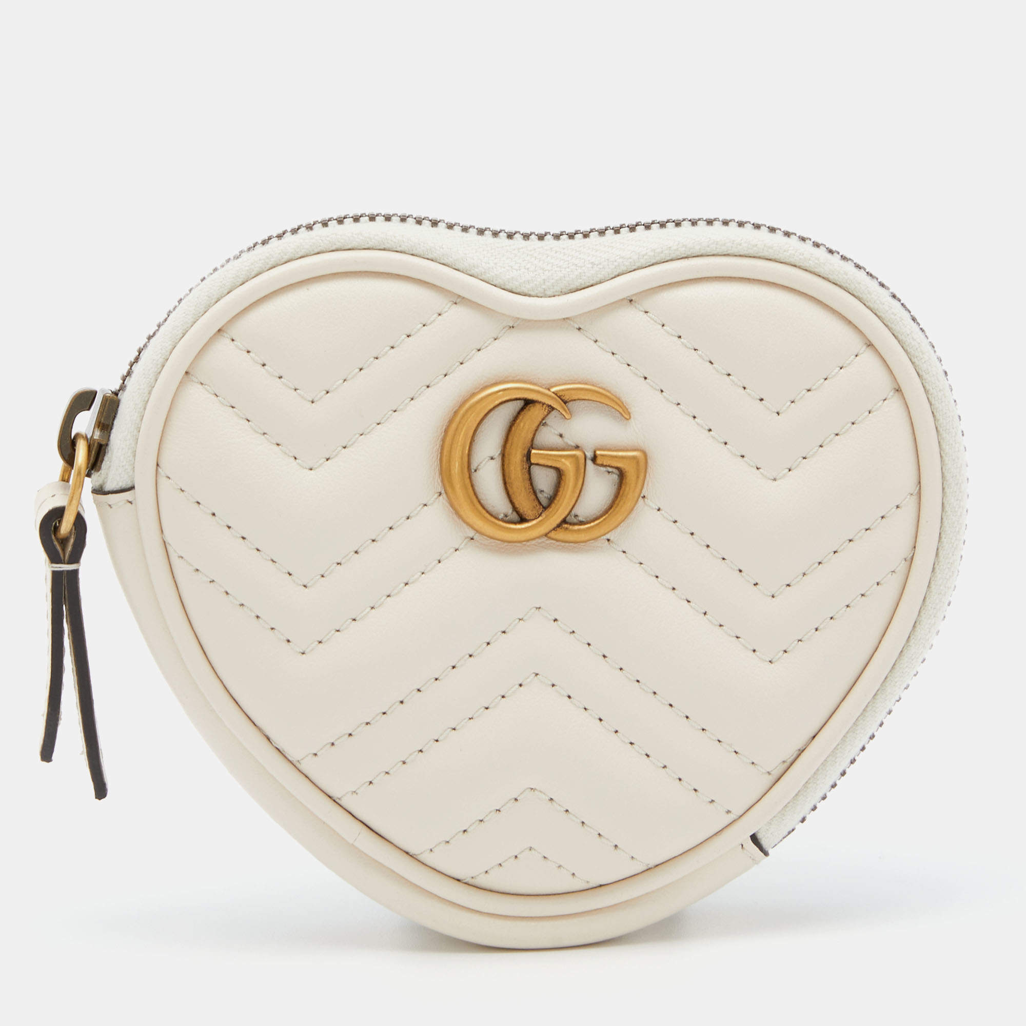 Gucci Cream Leather GG Marmont Heart Coin Purse Gucci