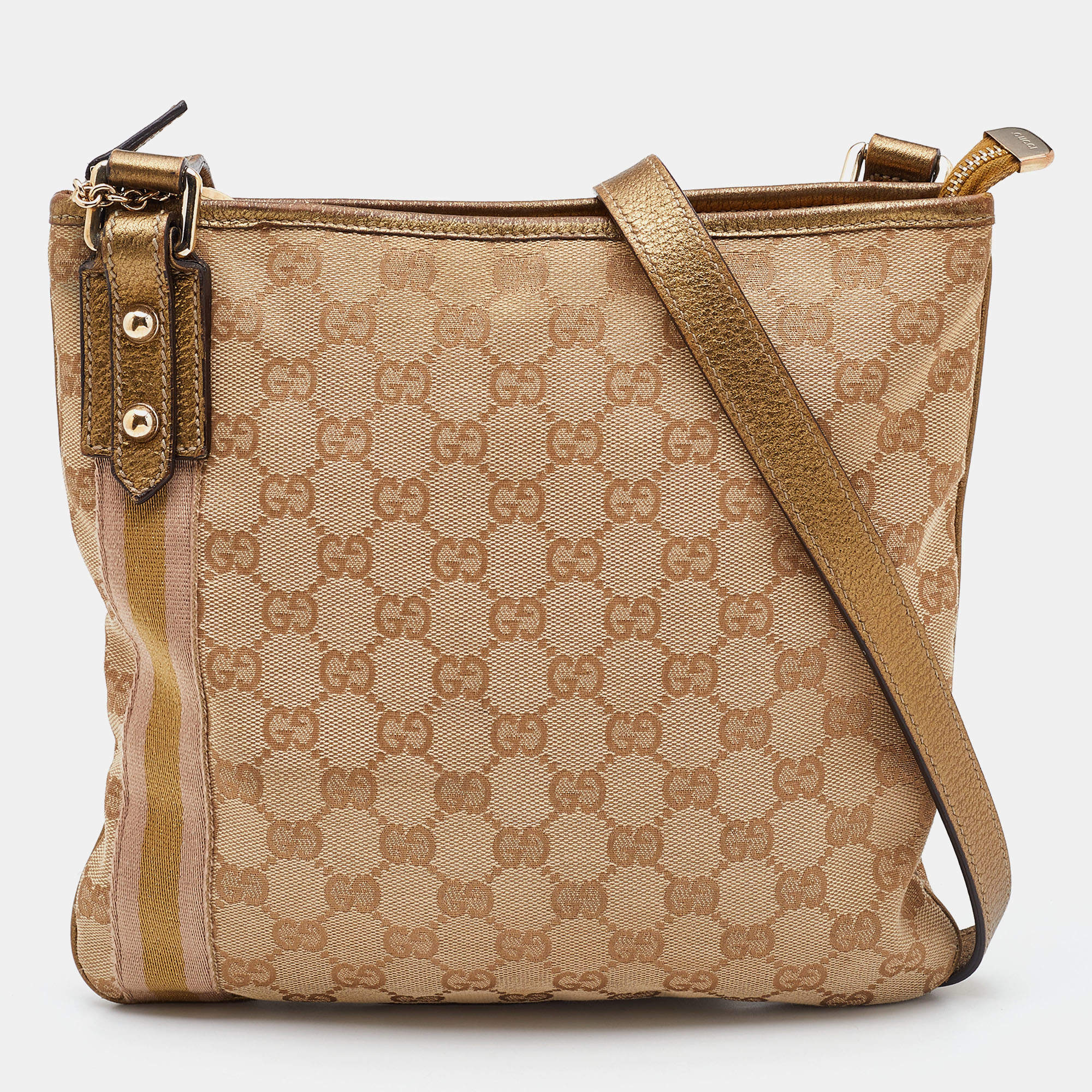 Pre Owned Gucci Beige/Gold GG Canvas Jolicoeur Charms Messenger Bag