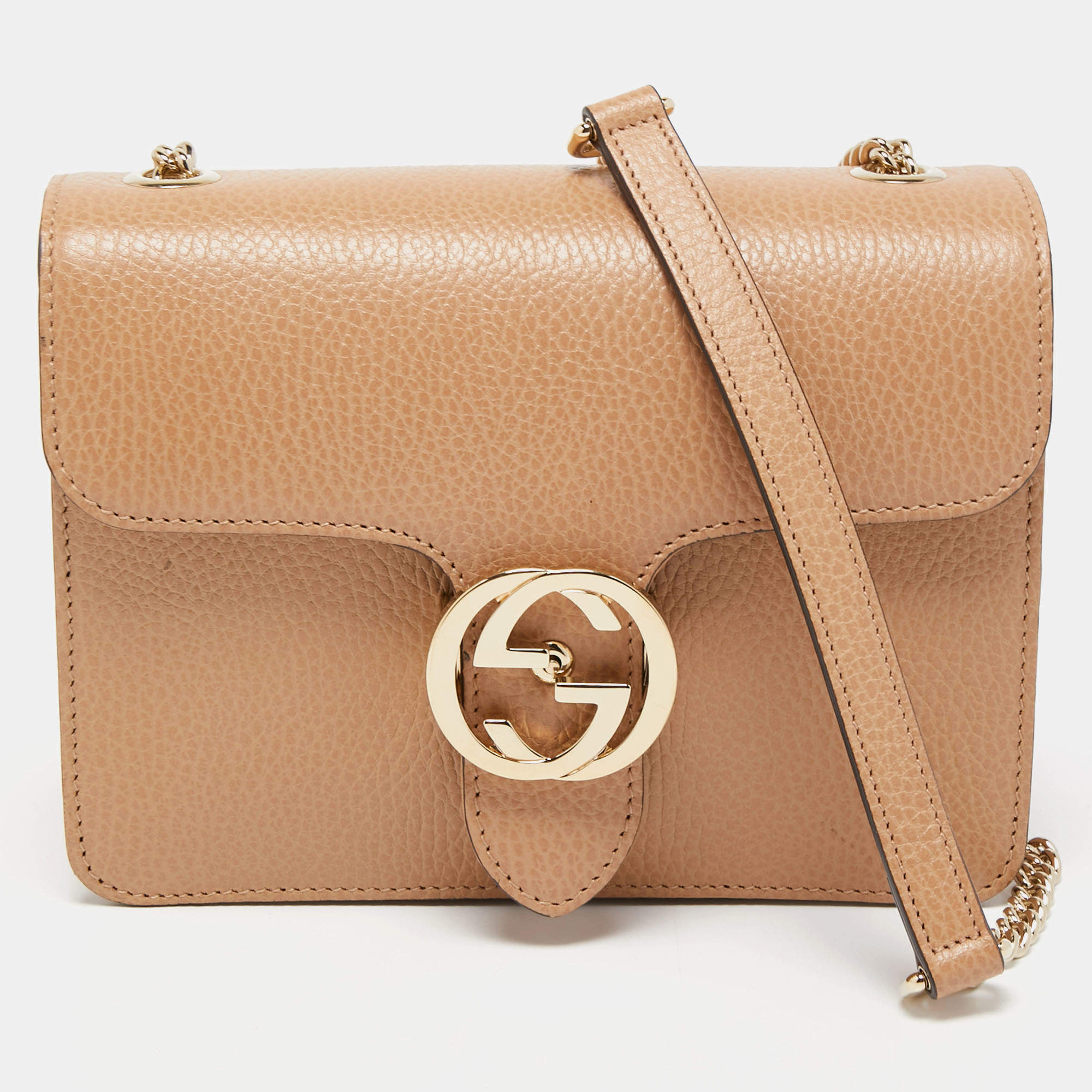 Gucci Beige Leather Dollar Interlocking G Crossbody Bag