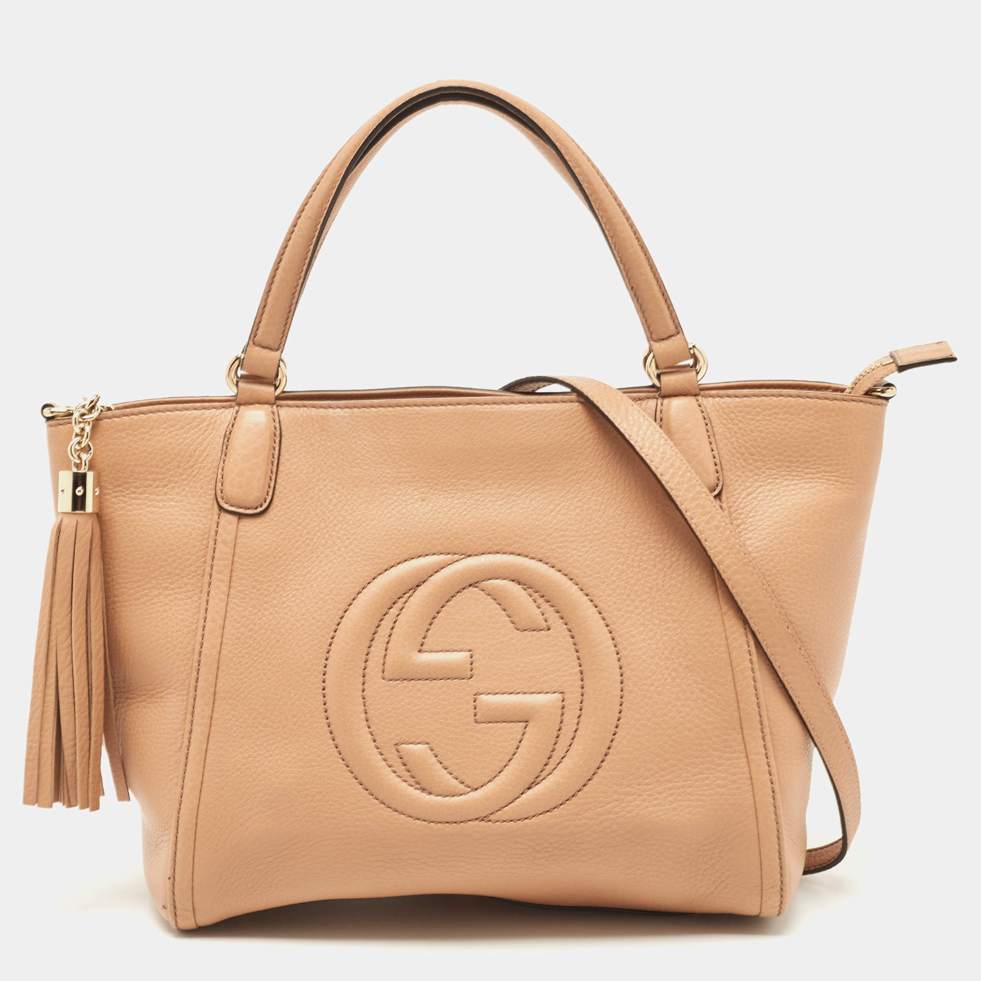 Pre Owned Gucci Beige Leather Small Soho Top Handle Bag
